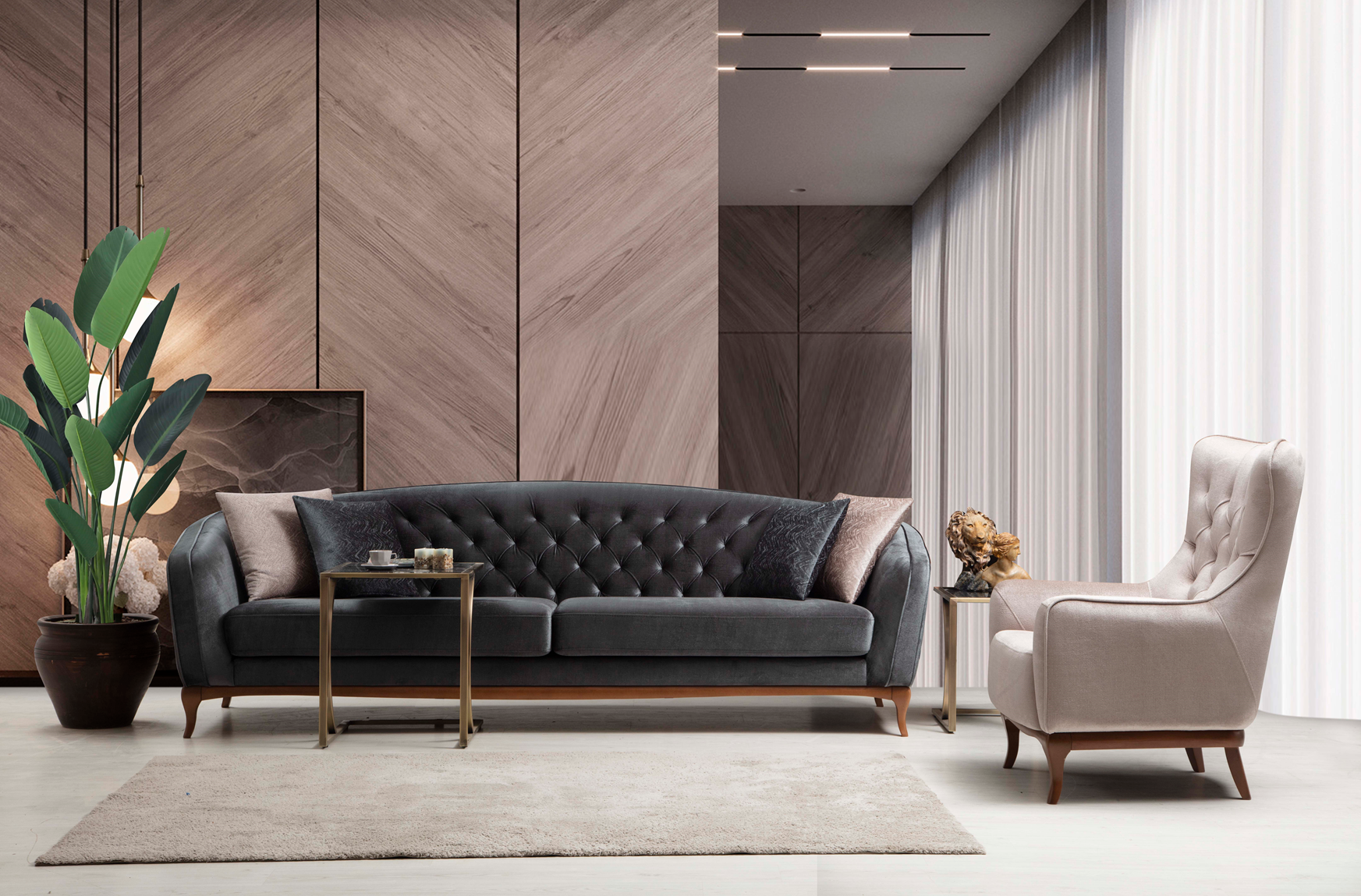 Netline Home Interior Daniella 4 Seater Sofa with plush cushions and spacious seating for family comfort.