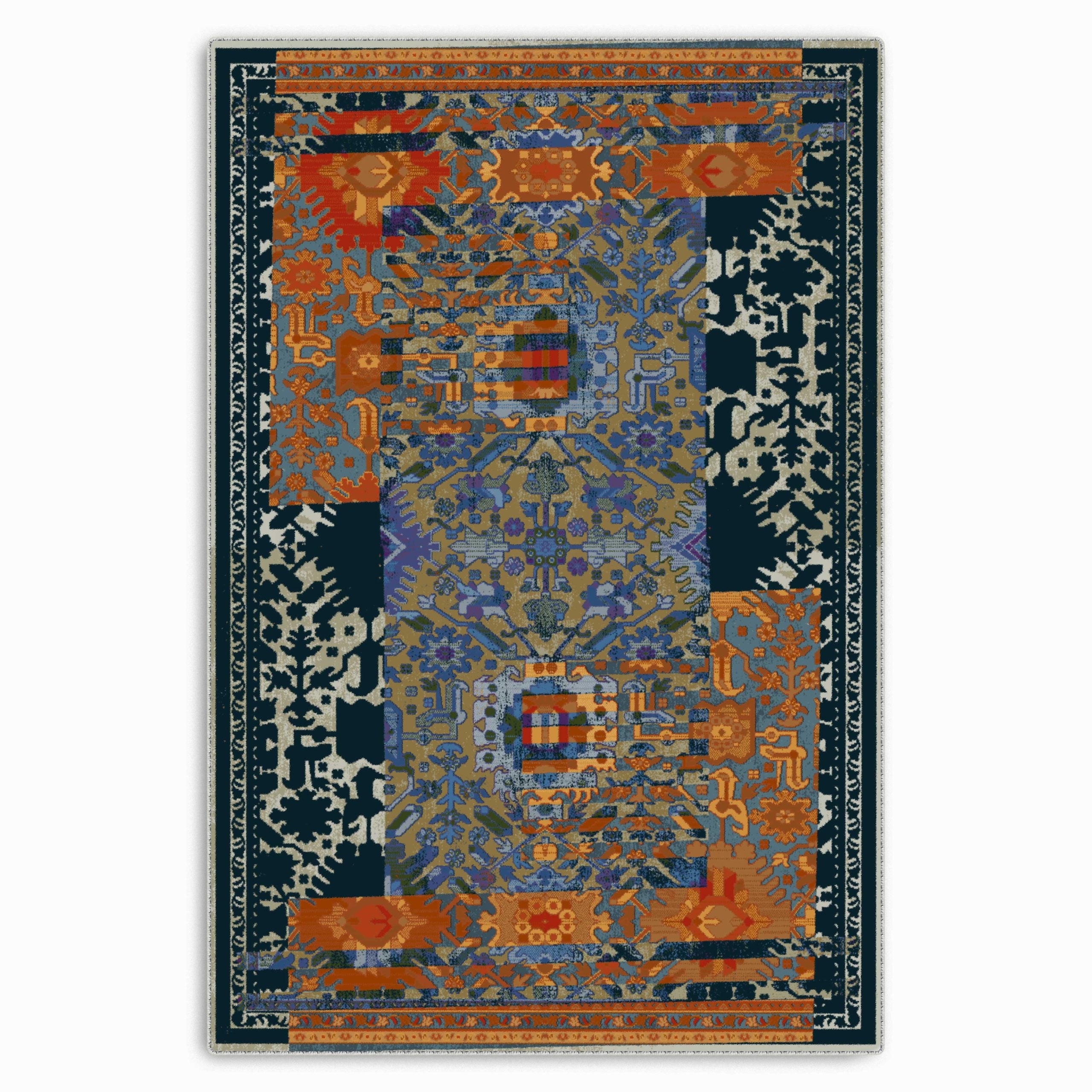 Netline Home Blue Navy Orange Terracotta Classic Vintage Machine Washable Chenille Rug Design 43-01 - Hilltop Photoshoot - Netline Home