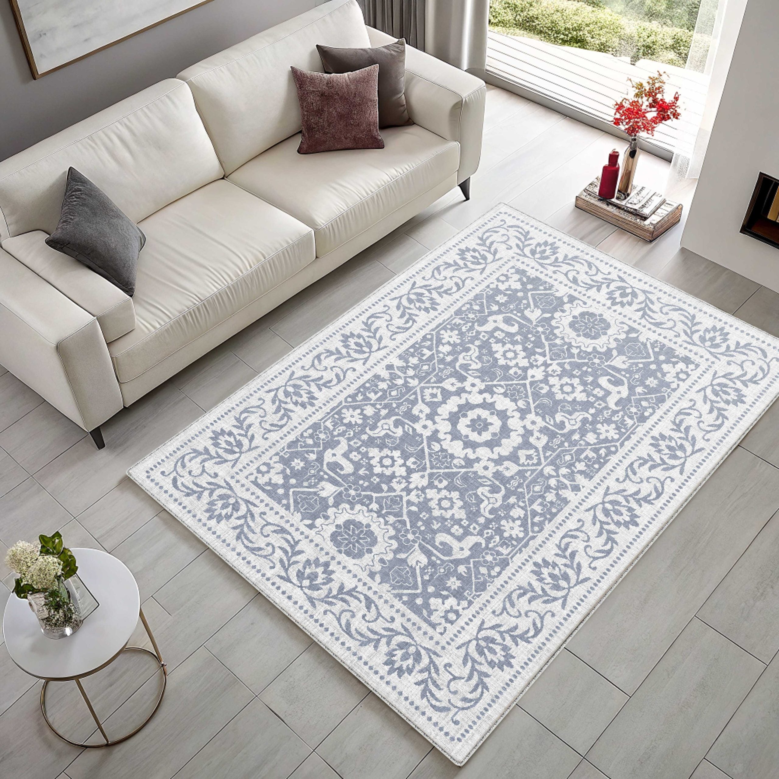Netline Home Blue Navy Classic Machine Washable Chenille Rug Design NH7124 - Detailed Photoshoot - Netline Home