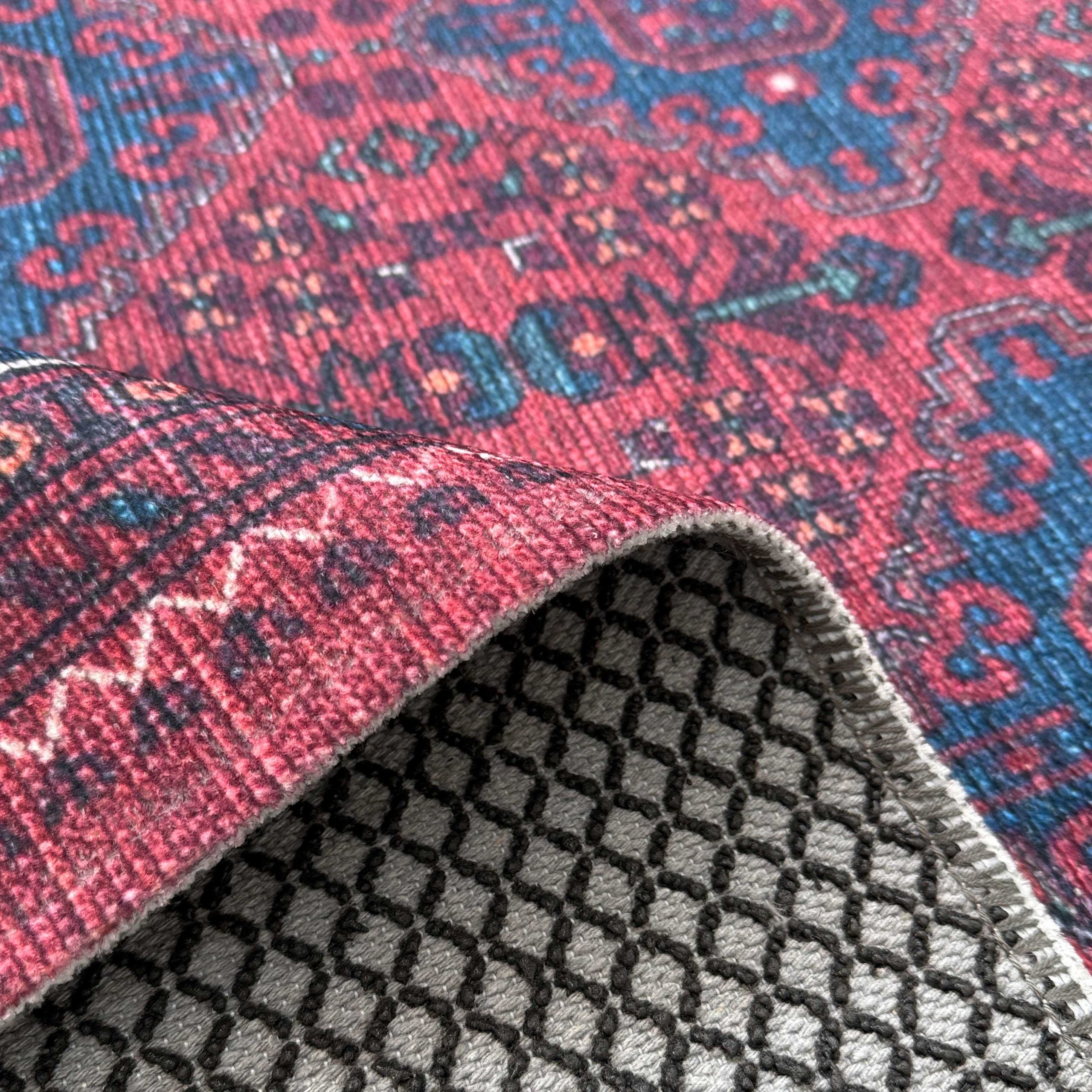 Netline Home Red Burgundy Ethnic Classic Vintage Machine Washable Chenille Rug Design 3000-01 - Gallery Image 4 - Netline Home
