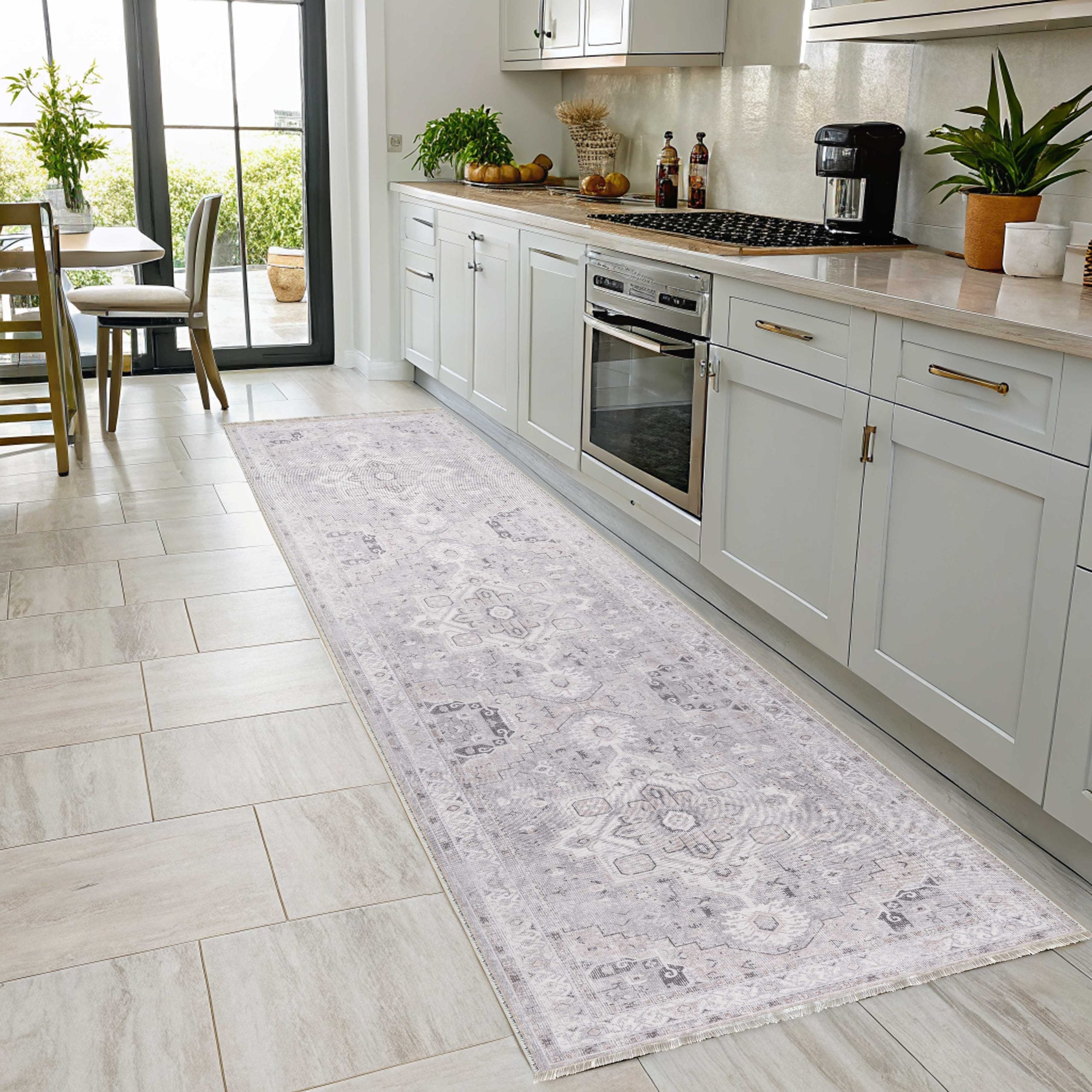 Netline Home Gray Silver Ethnic Classic Vintage Machine Washable Chenille Rug Design 3001-01 - Gallery Image 6 - Netline Home