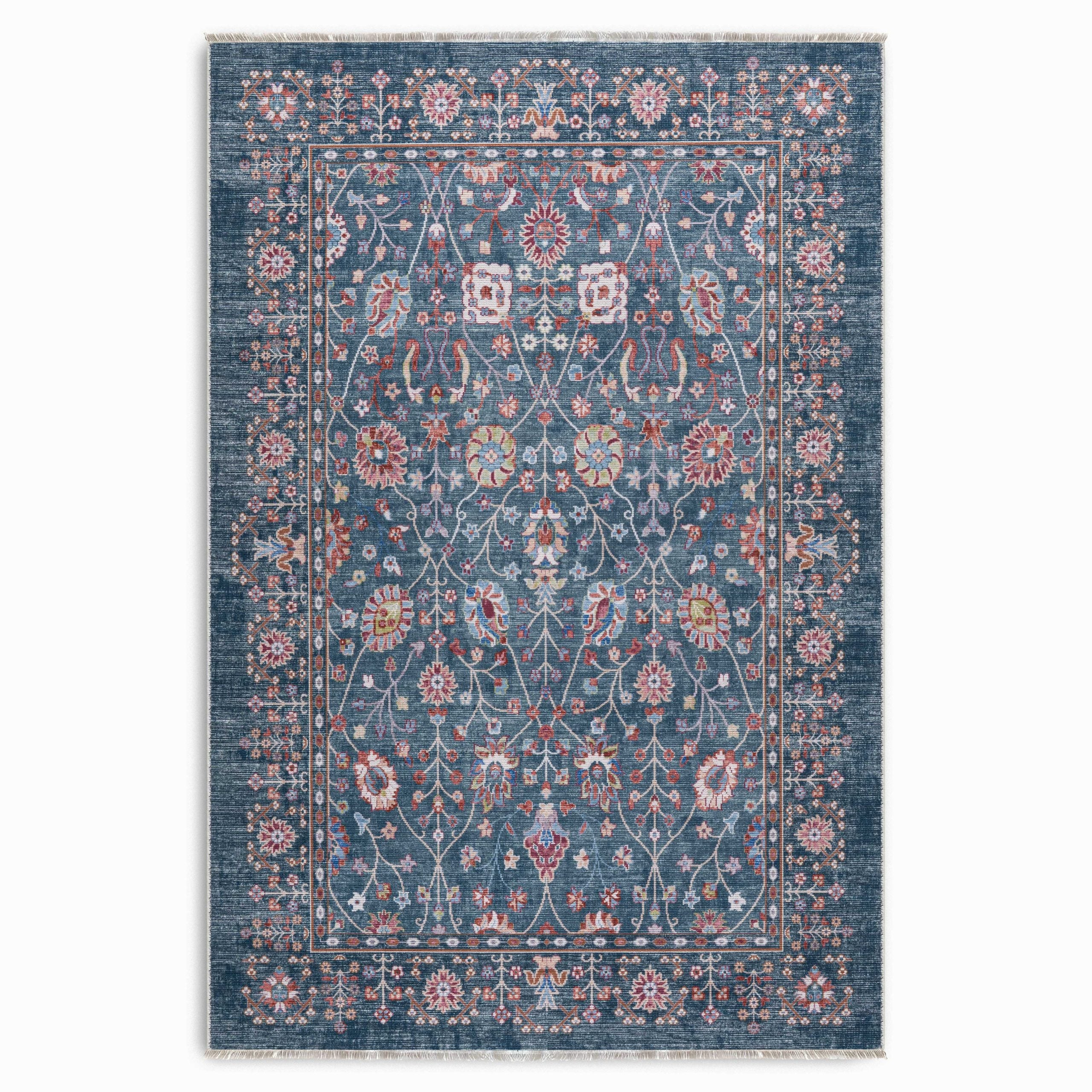 Netline Home Blue Navy Ethnic Classic Vintage Machine Washable Chenille Rug Design 3002-01 - Hilltop Photoshoot - Netline Home