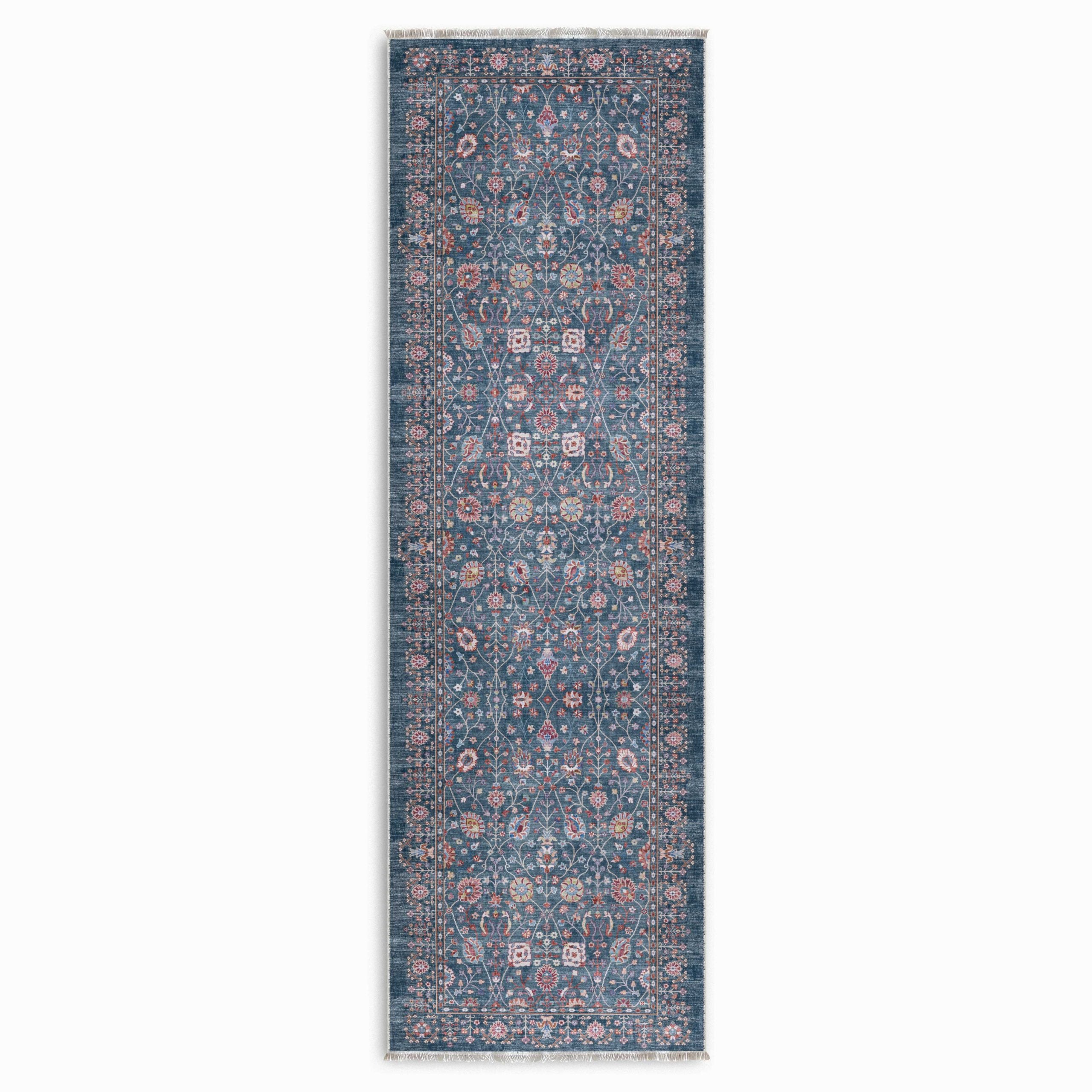 Netline Home Blue Navy Ethnic Classic Vintage Machine Washable Chenille Rug Design NH7150 - Gallery Image 5 - Netline Home