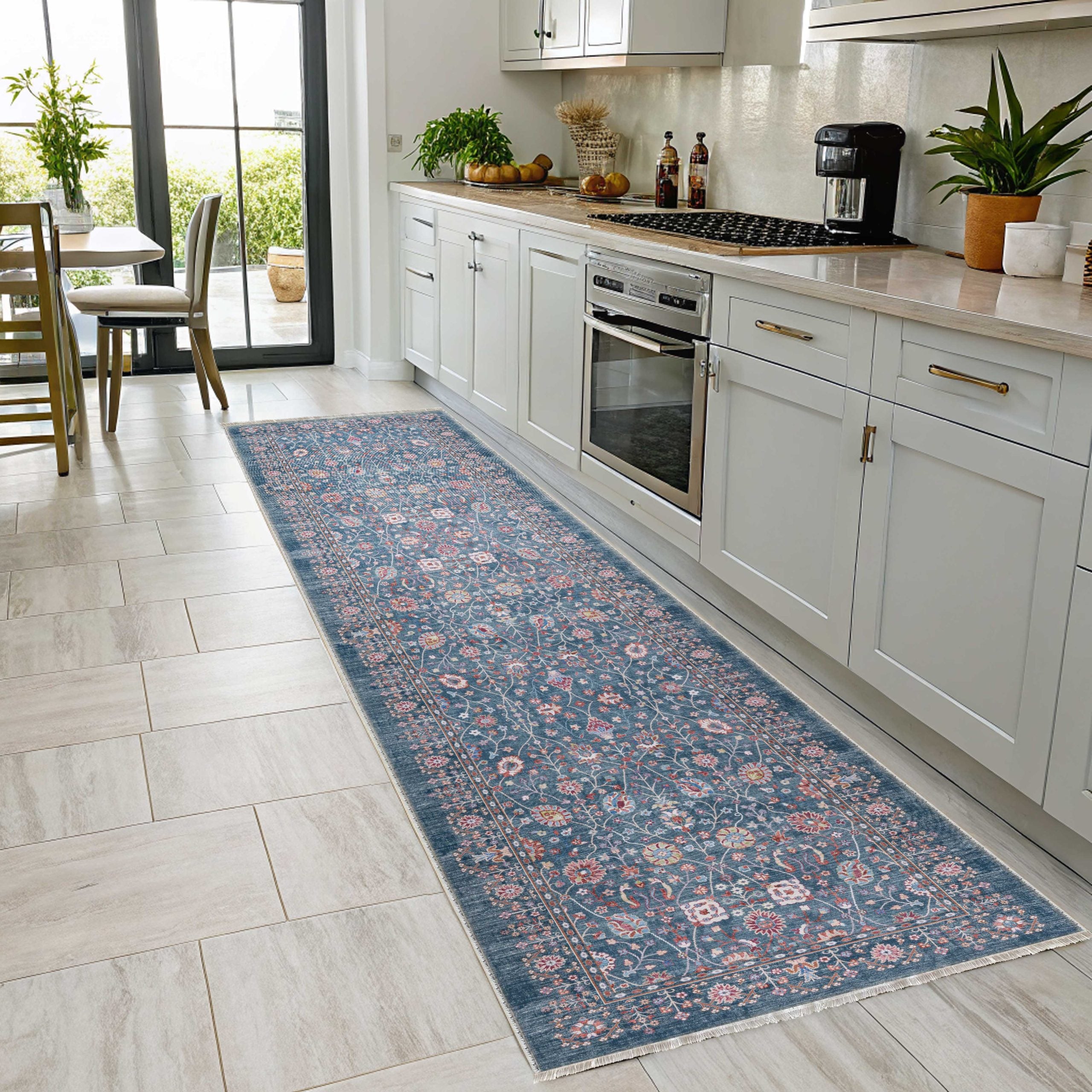 Netline Home Blue Navy Ethnic Classic Vintage Machine Washable Chenille Rug Design NH7150 - Gallery Image 6 - Netline Home