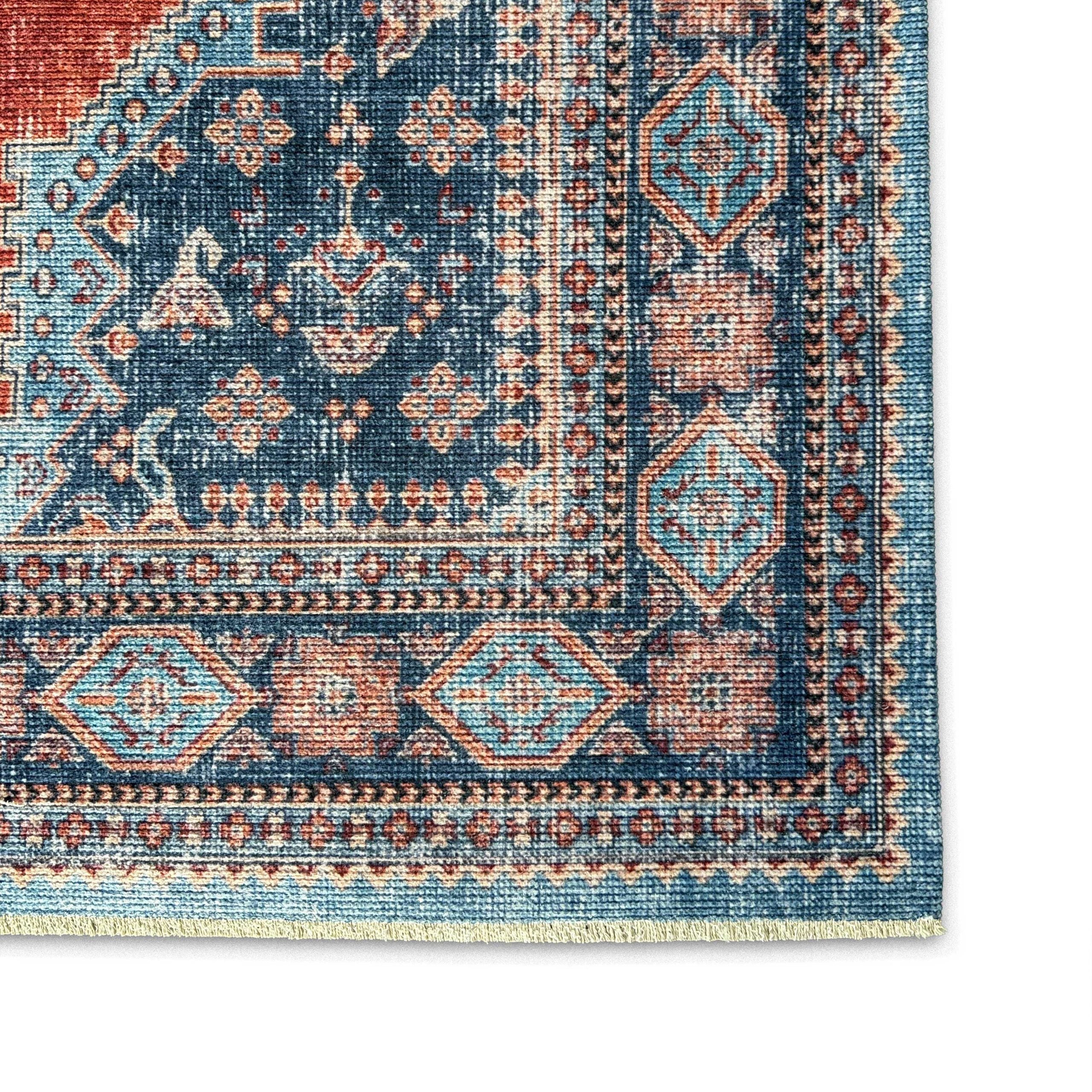 Netline Home Blue Navy Orange Terracotta Ethnic Classic Vintage Machine Washable Chenille Rug Design 3003-01 - Gallery Image 3 - Netline Home