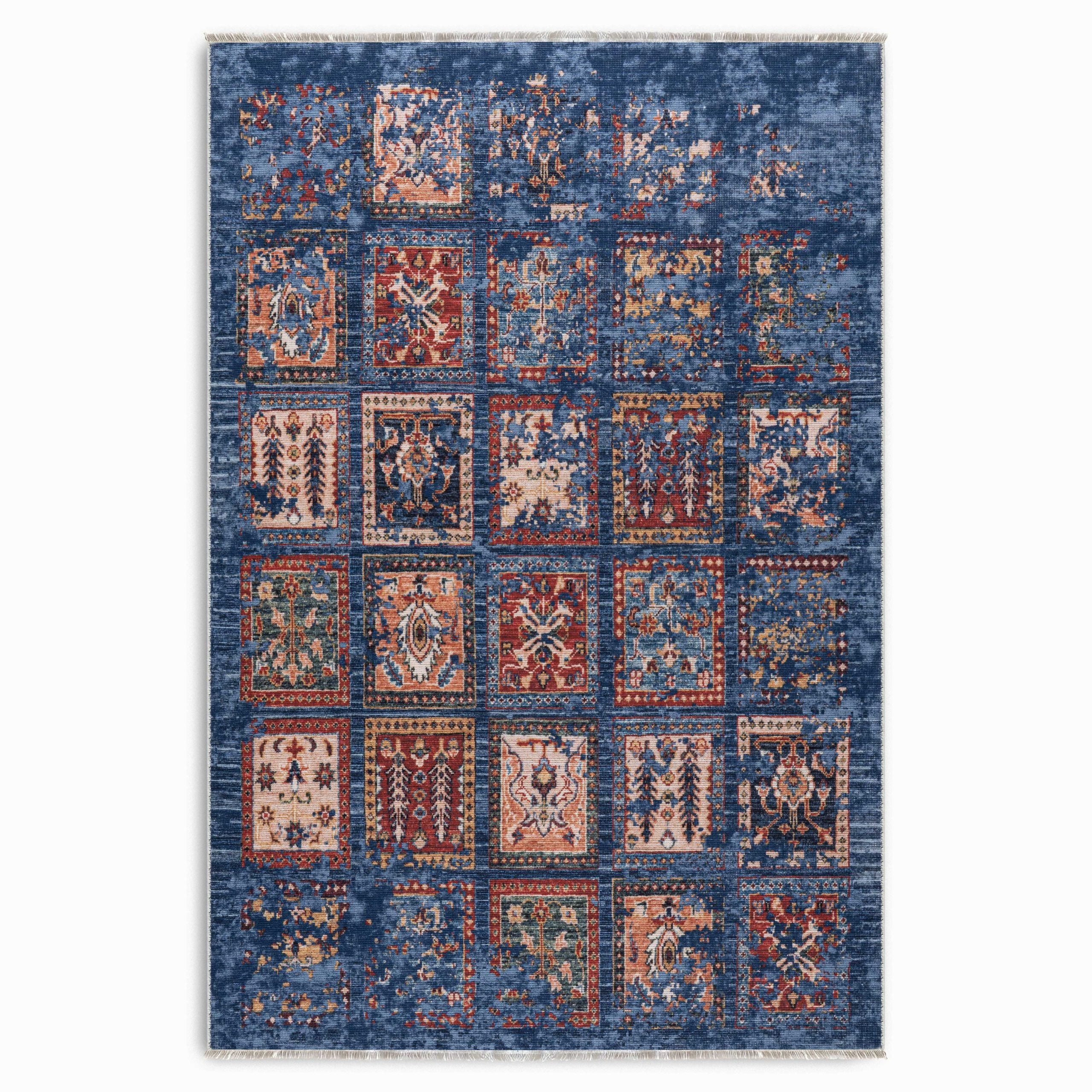 Netline Home Blue Navy Ethnic Classic Vintage Machine Washable Chenille Rug Design 3005-01 - Hilltop Photoshoot - Netline Home