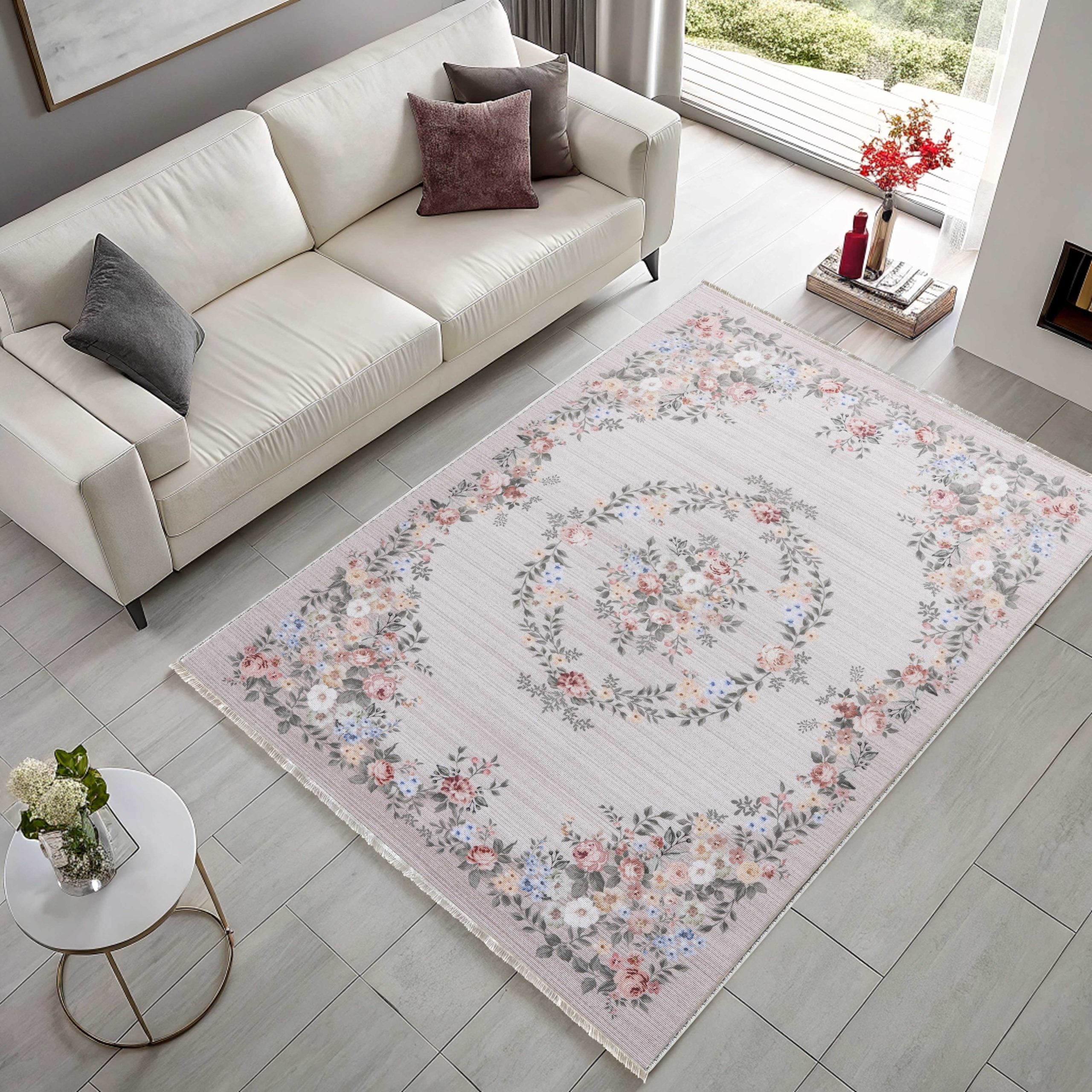 Netline Home Cream White Ethnic Classic Vintage Machine Washable Chenille Rug Design NH7145 - Detailed Photoshoot - Netline Home