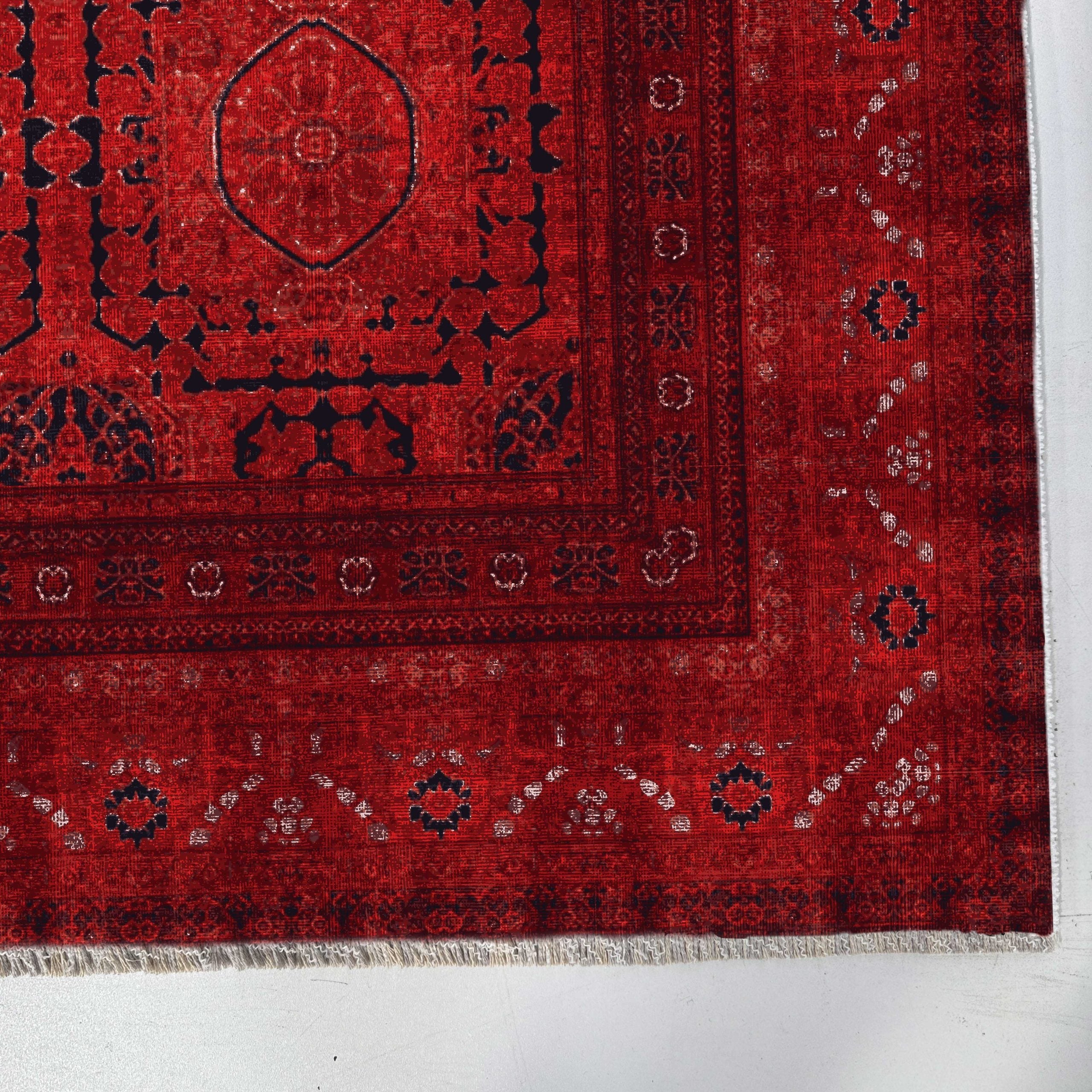 Netline Home Red Burgundy Ethnic Classic Vintage Machine Washable Chenille Rug Design NH7136 - Gallery Image 3 - Netline Home
