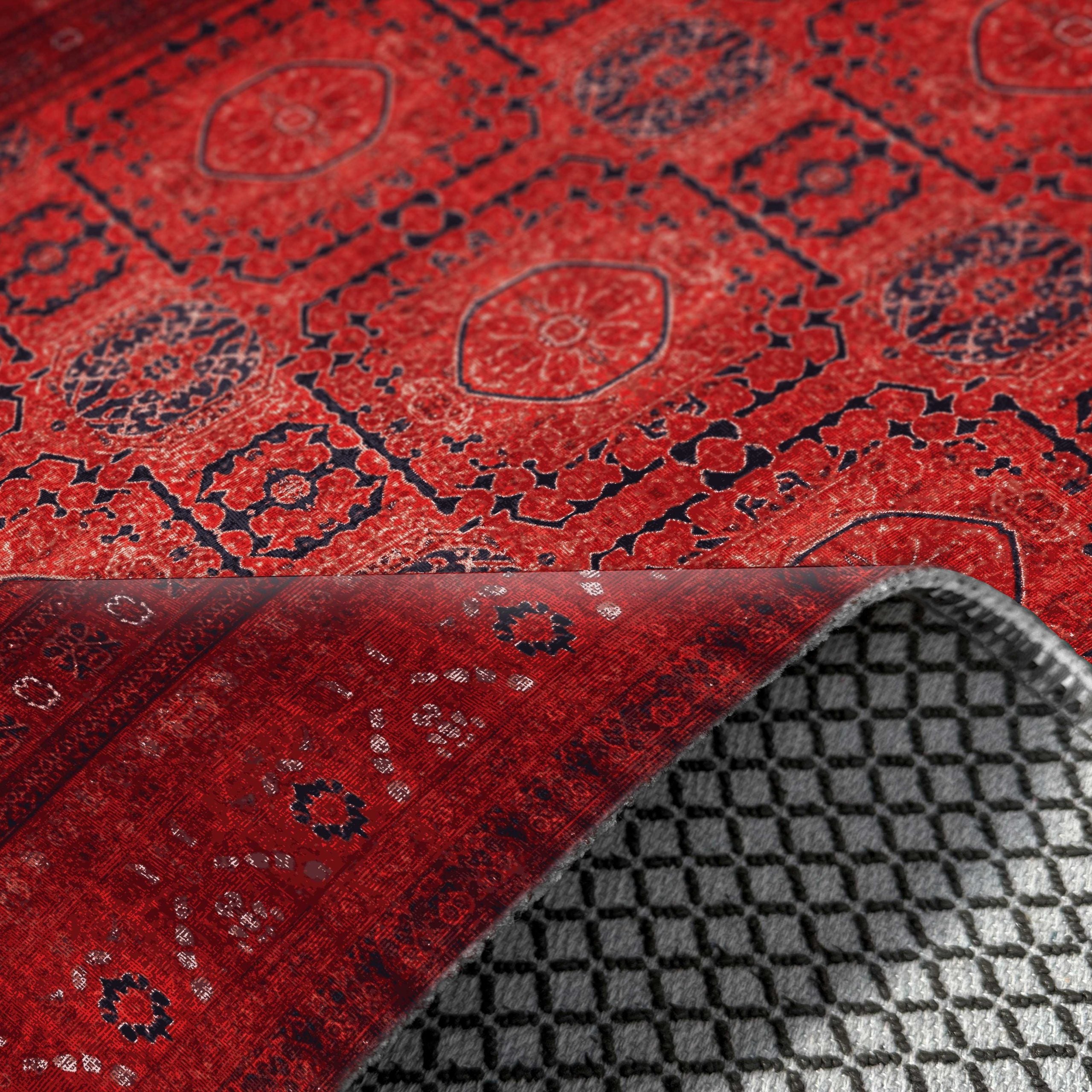 Netline Home Red Burgundy Ethnic Classic Vintage Machine Washable Chenille Rug Design NH7136 - Gallery Image 5 - Netline Home
