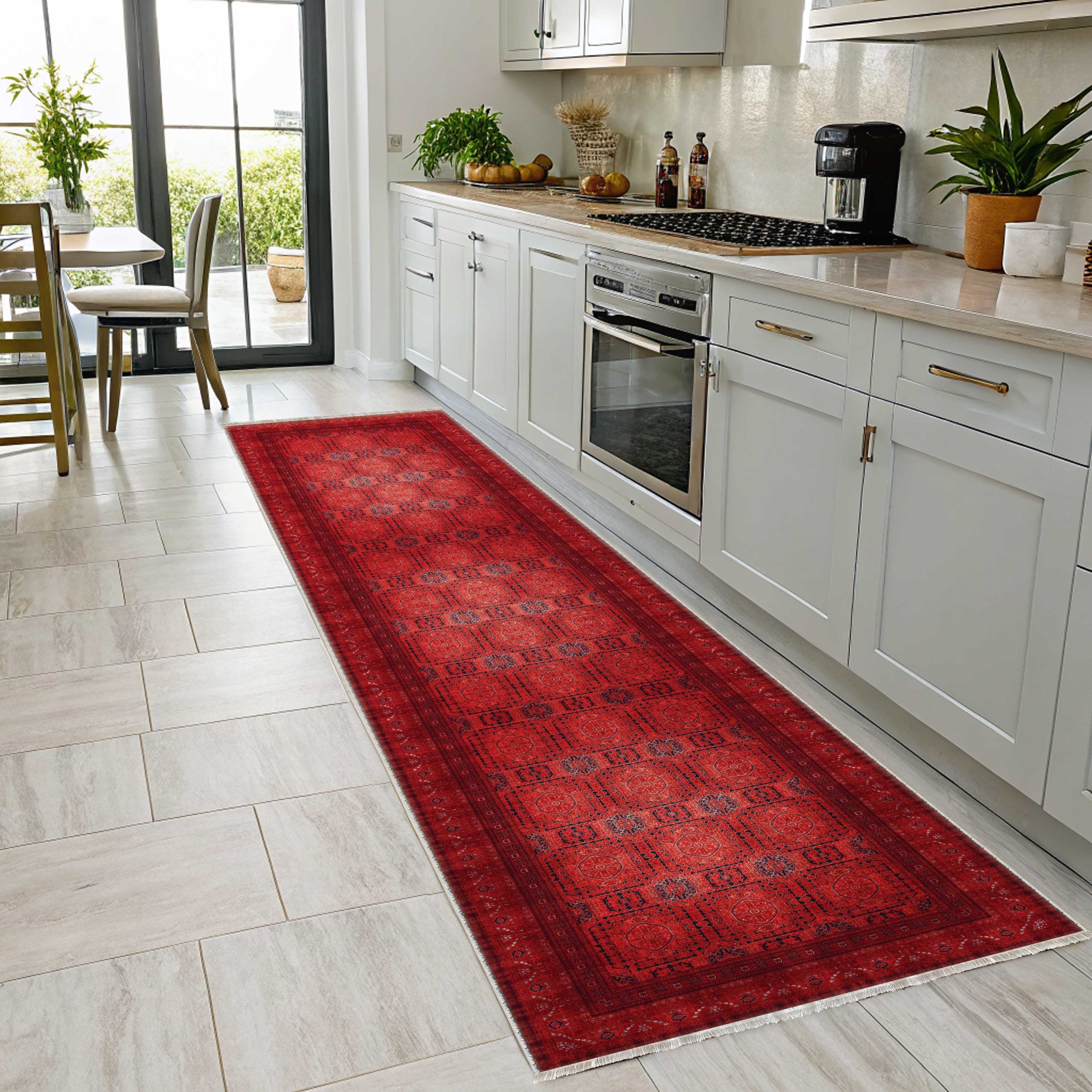 Netline Home Red Burgundy Ethnic Classic Vintage Machine Washable Chenille Rug Design NH7136 - Gallery Image 7 - Netline Home
