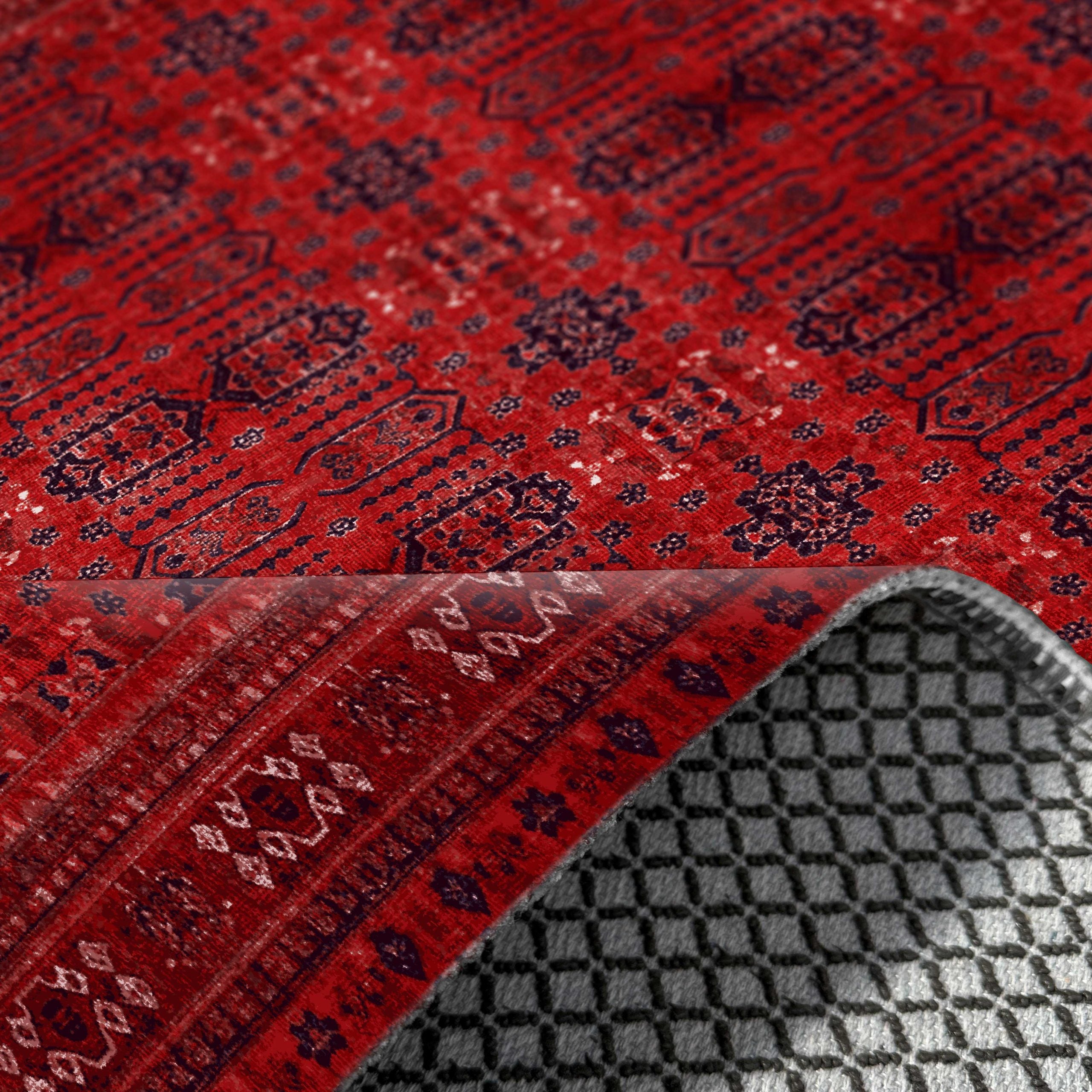 Netline Home Red Burgundy Ethnic Classic Vintage Machine Washable Chenille Rug Design NH7137 - Gallery Image 5 - Netline Home