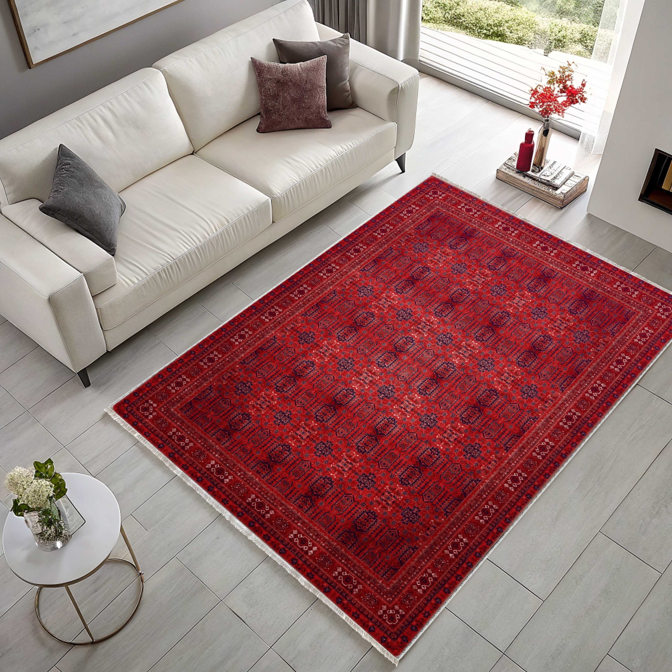 Netline Home Red Burgundy Ethnic Classic Vintage Machine Washable Chenille Rug Design 3011-02 - Detailed Photoshoot - Netline Home