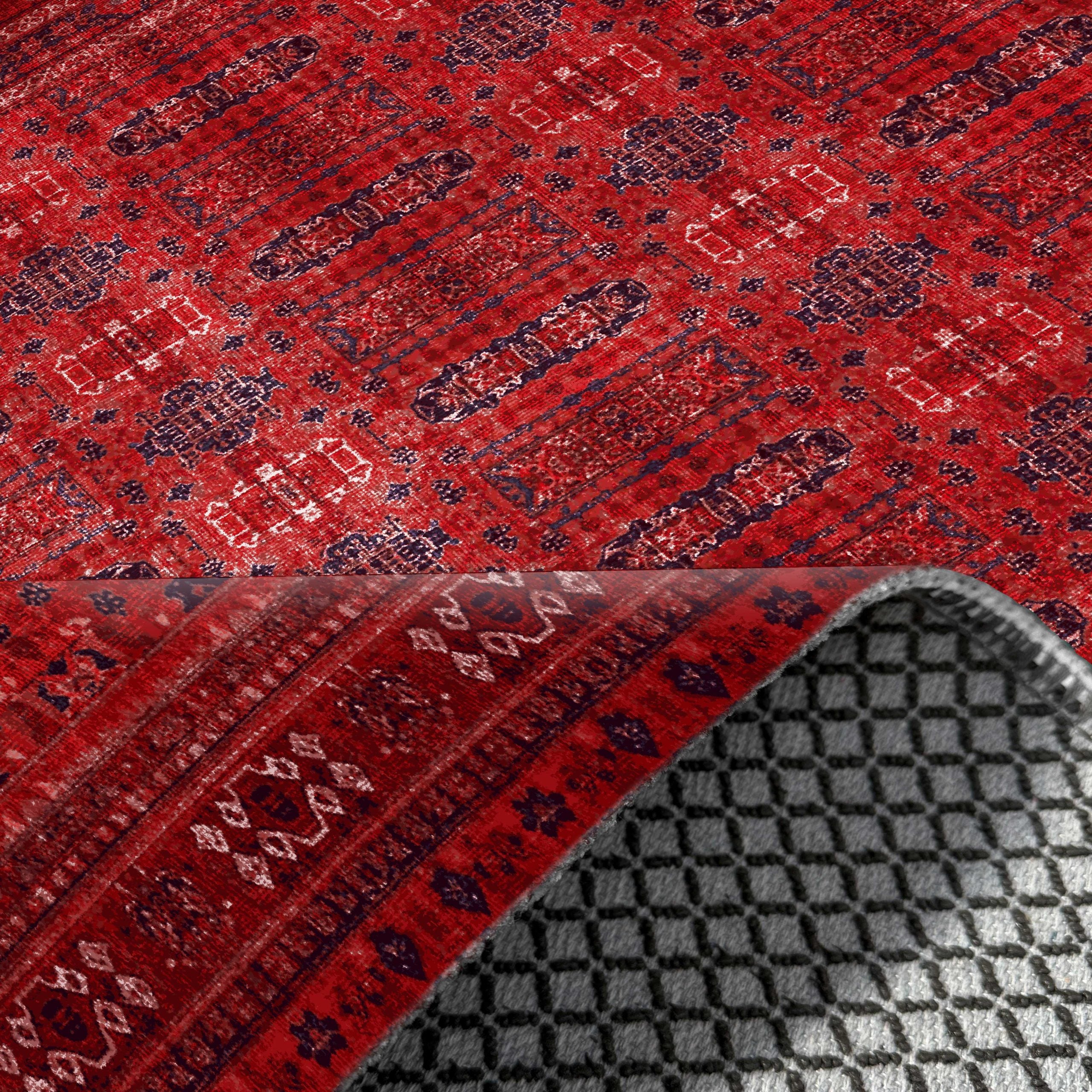 Netline Home Red Burgundy Ethnic Classic Vintage Machine Washable Chenille Rug Design NH7138 - Gallery Image 5 - Netline Home
