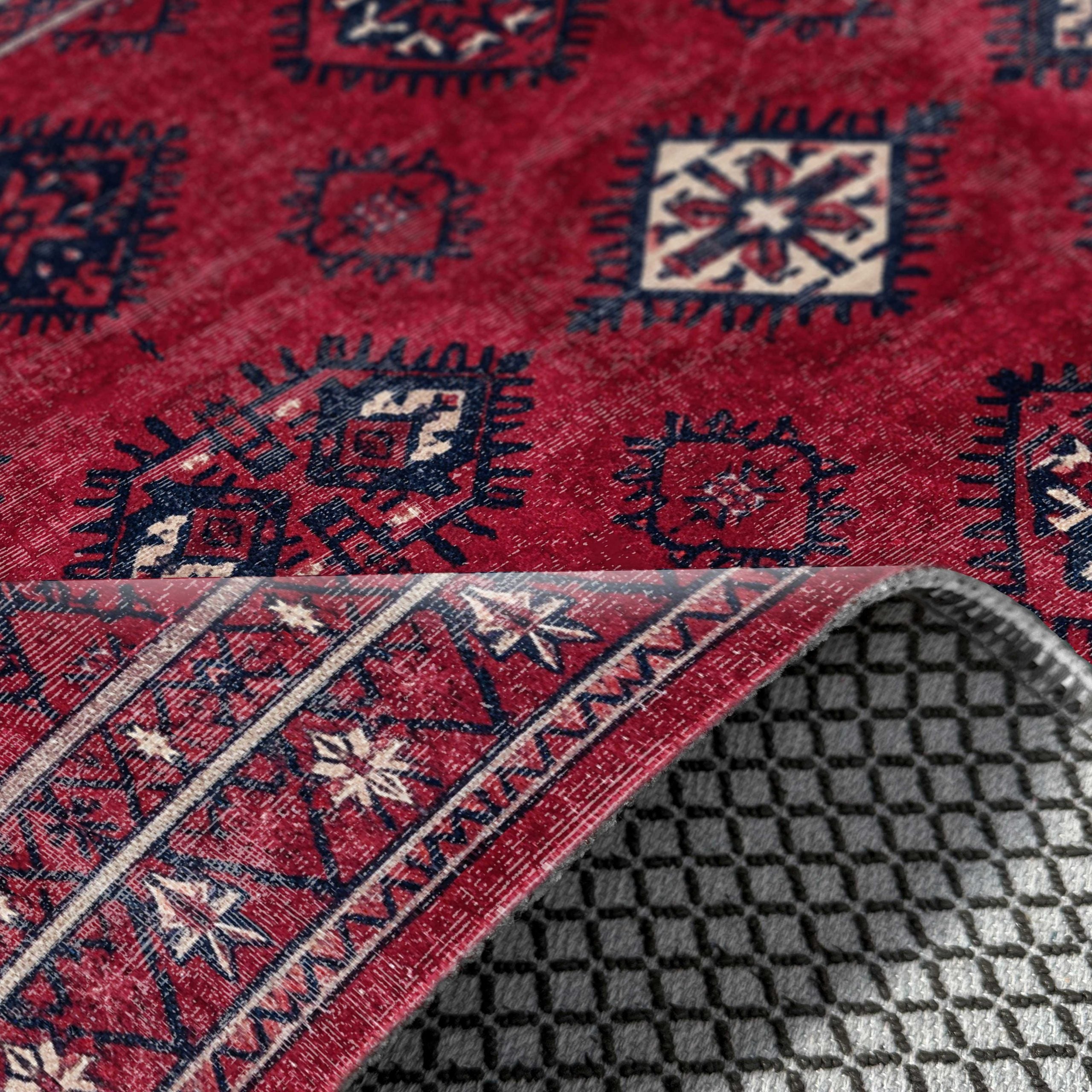 Netline Home Red Burgundy Ethnic Classic Vintage Machine Washable Chenille Rug Design 3040 - Gallery Image 5 - Netline Home
