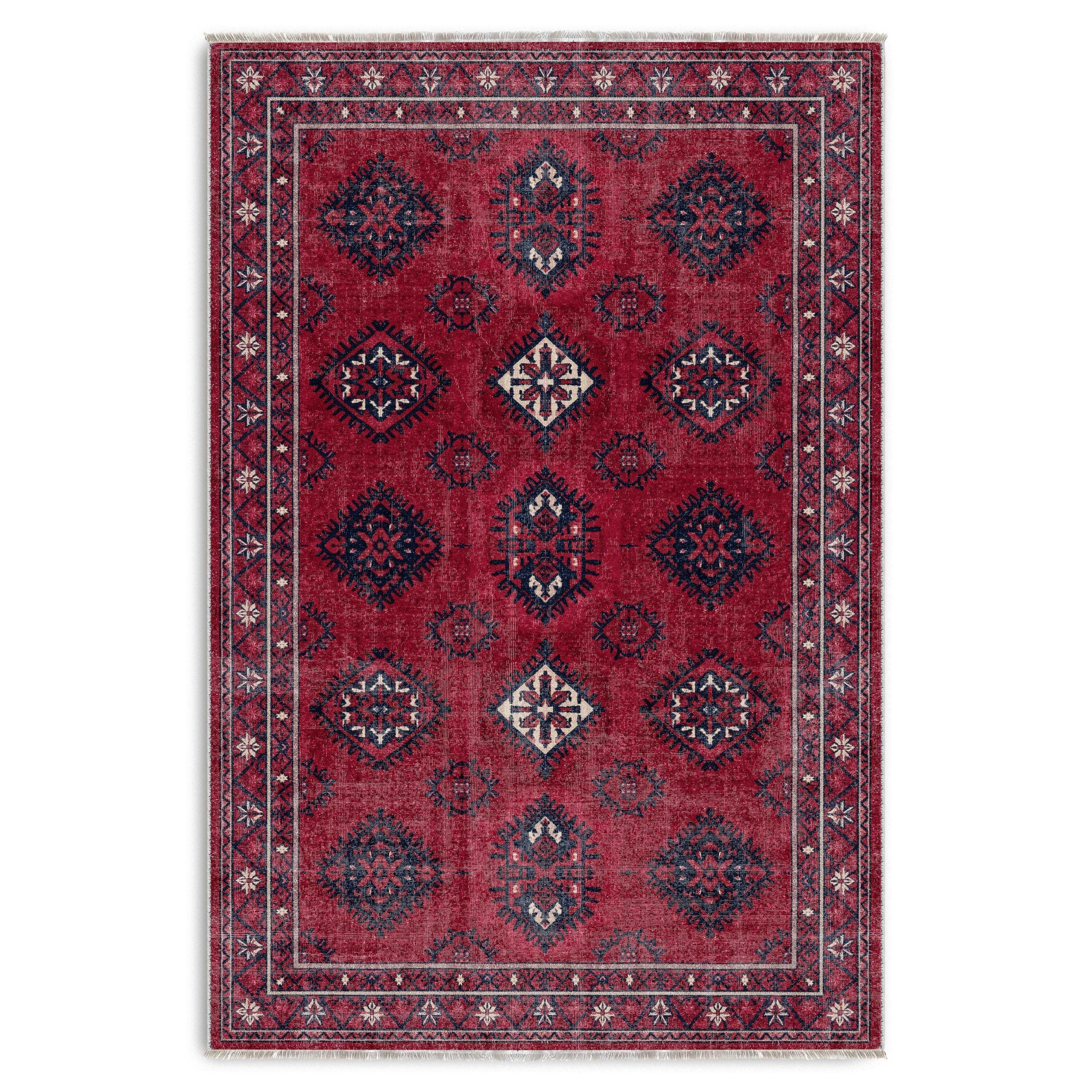 Netline Home Red Burgundy Ethnic Classic Vintage Machine Washable Chenille Rug Design 3040 - Hilltop Photoshoot - Netline Home