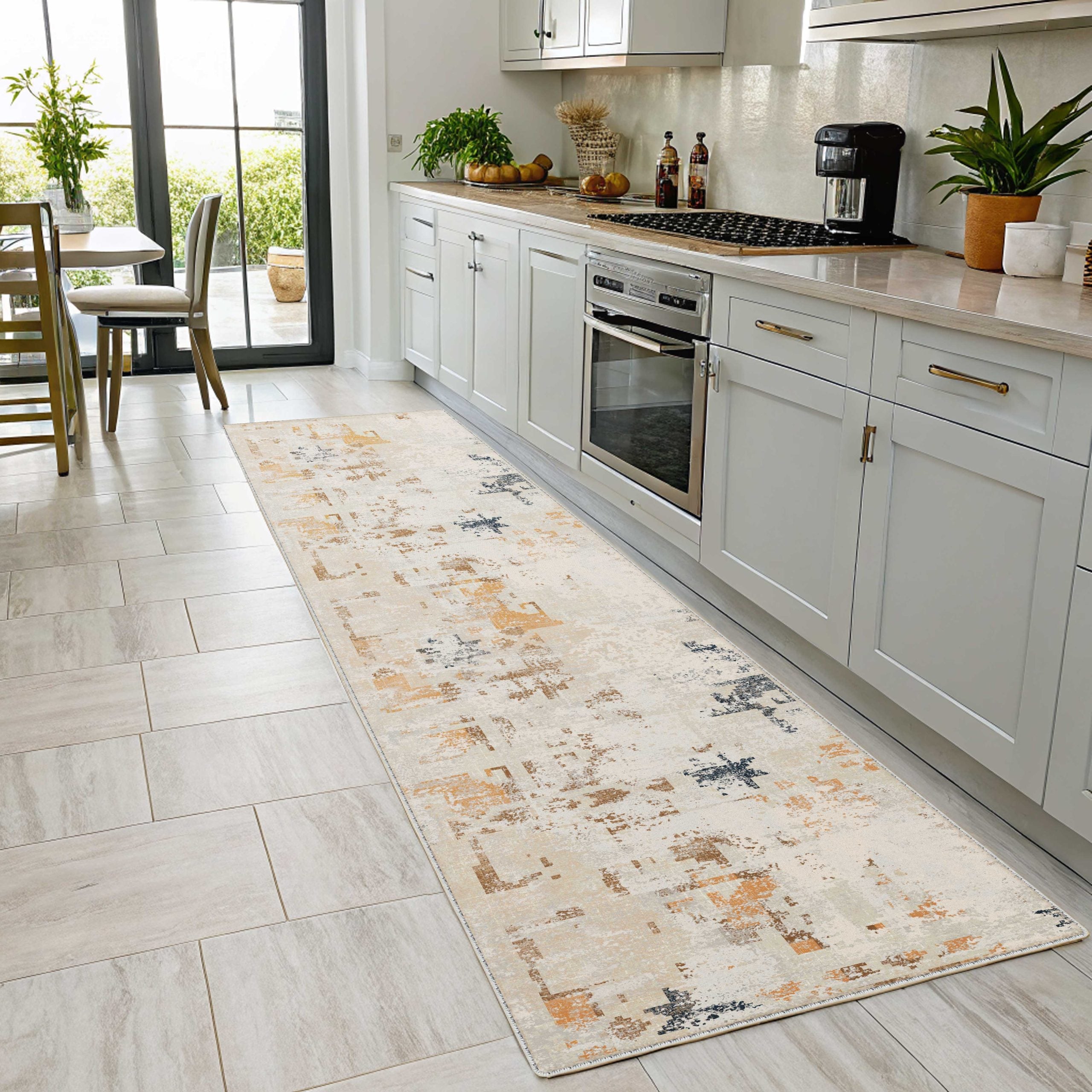 Netline Home Blue Navy Yellow Gold Mink Brown Ethnic Modern Machine Washable Chenille Rug Design NH7116 - Gallery Image 6 - Netline Home
