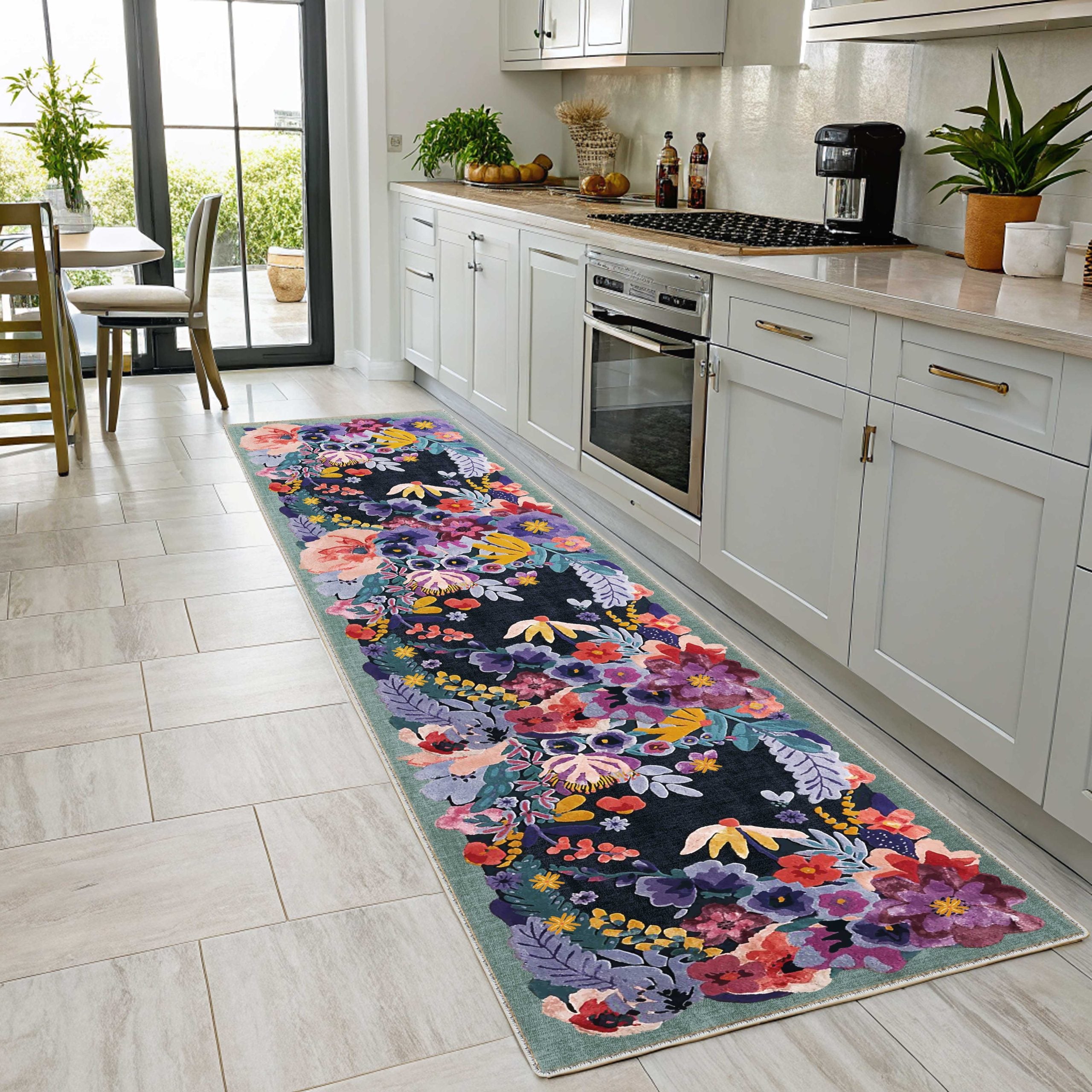 Netline Home Lilac Purple Blue Navy Green Khaki Classic Machine Washable Chenille Rug Design NH7114 - Gallery Image 5 - Netline Home