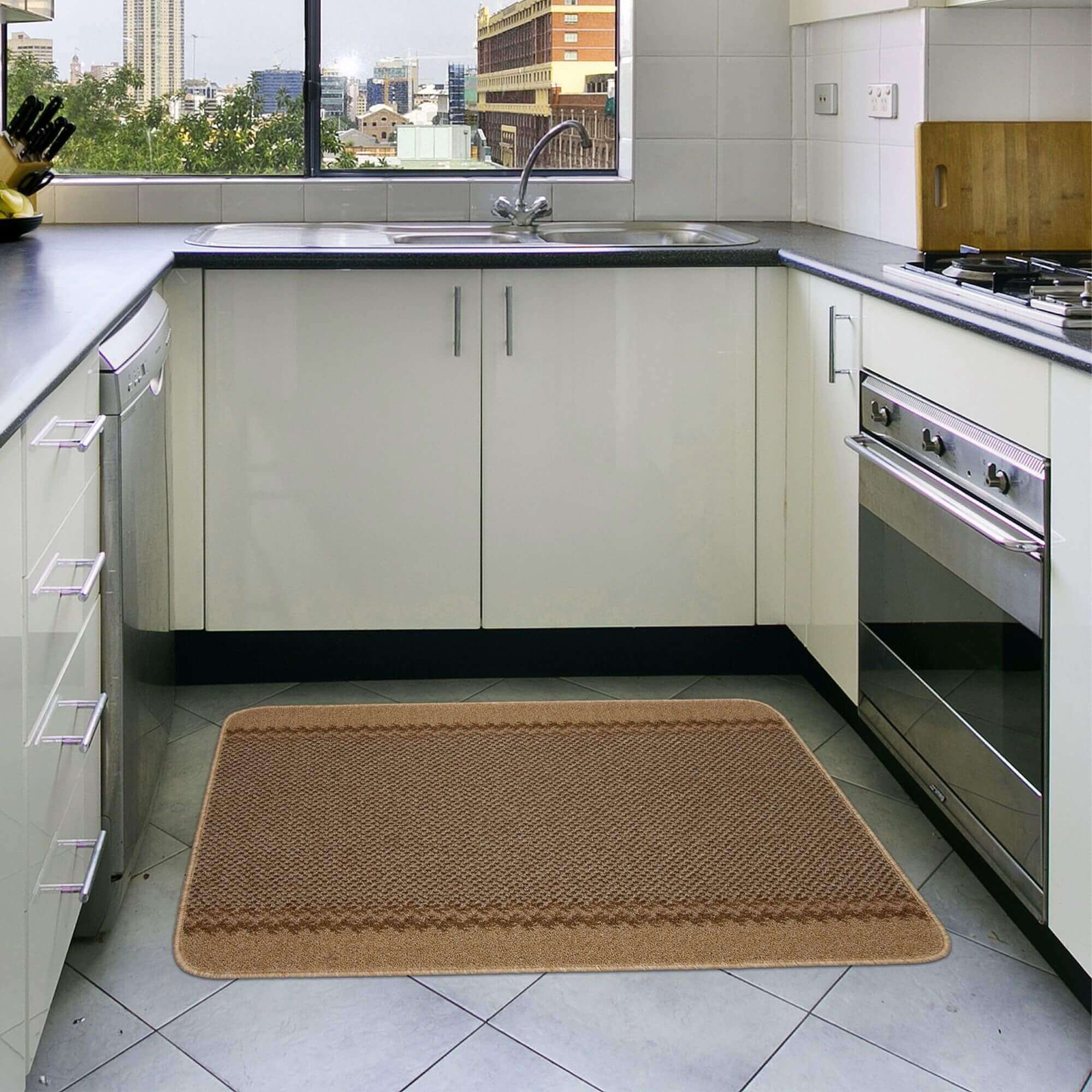 Washable Bordered Beige Rug  | 116B