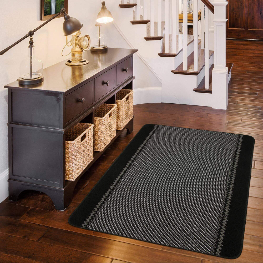 Washable Bordered Black Rug – 116Bl