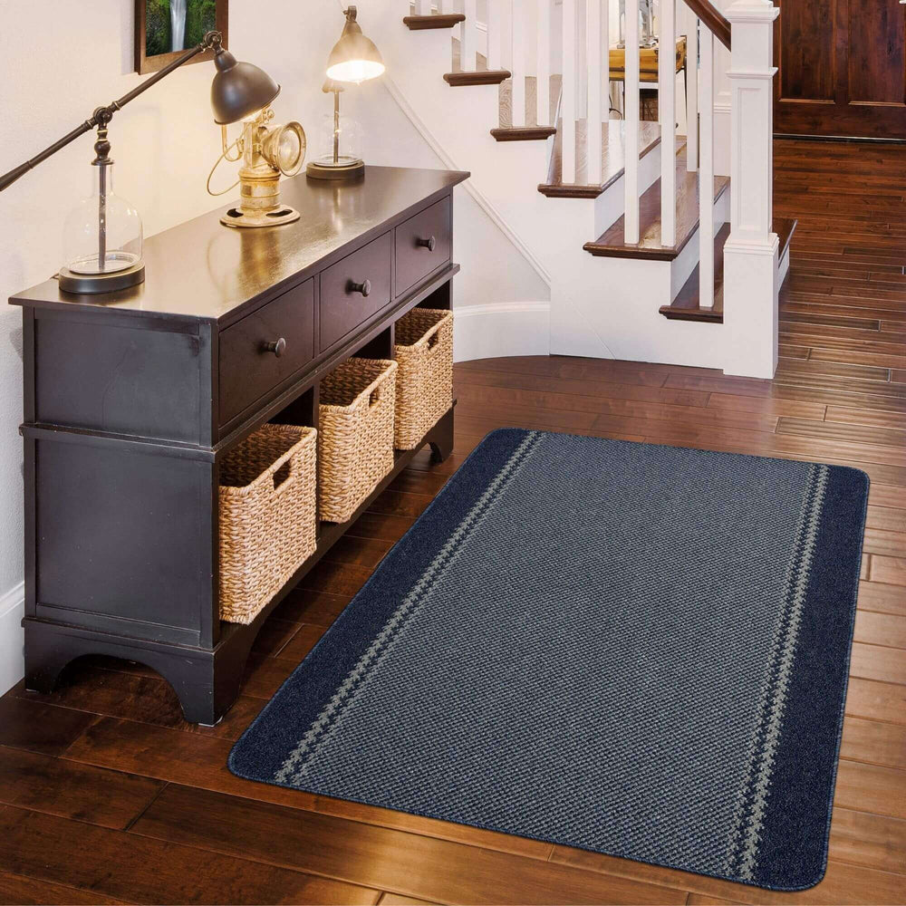 Washable Bordered Blue Rug – 116Blu