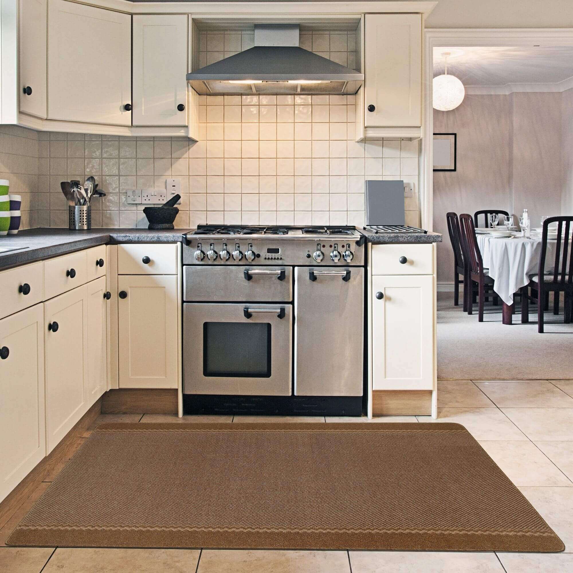 Washable Bordered Brown Rug | 116Br