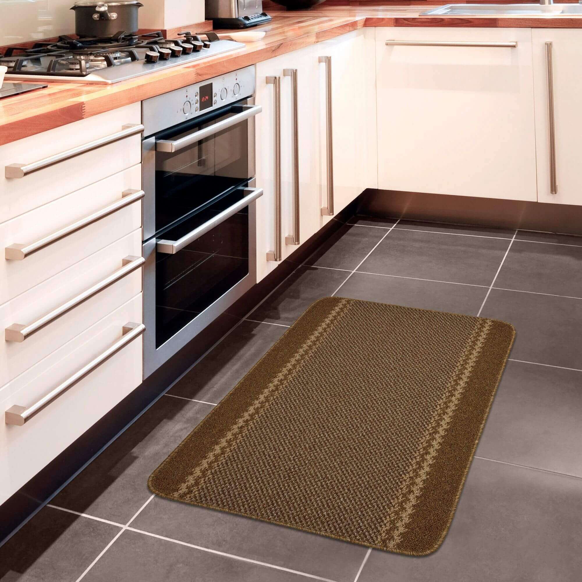 Washable Bordered Brown Rug | 116Br