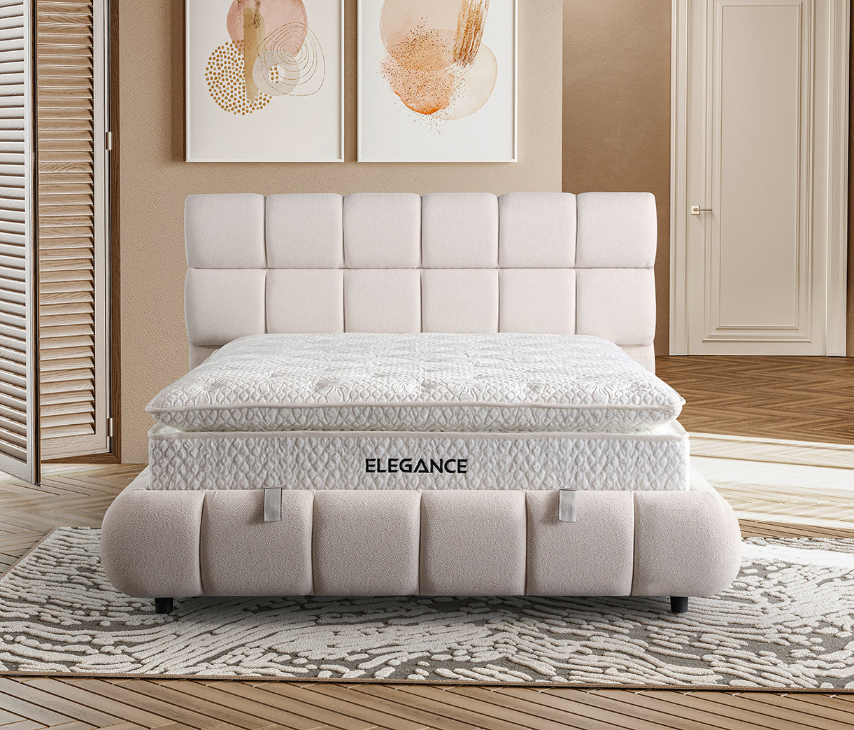 Netline Home Interior Elegace Plus bed set with stylish base and headboard, featuring modern bedroom comfort and design.