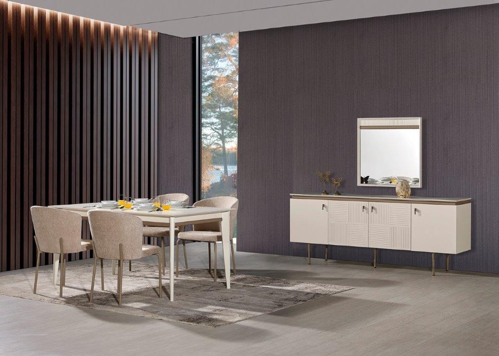 Modern Linda dining table by Netline Home Interior with sleek design, shown in a contemporary dining room setting.