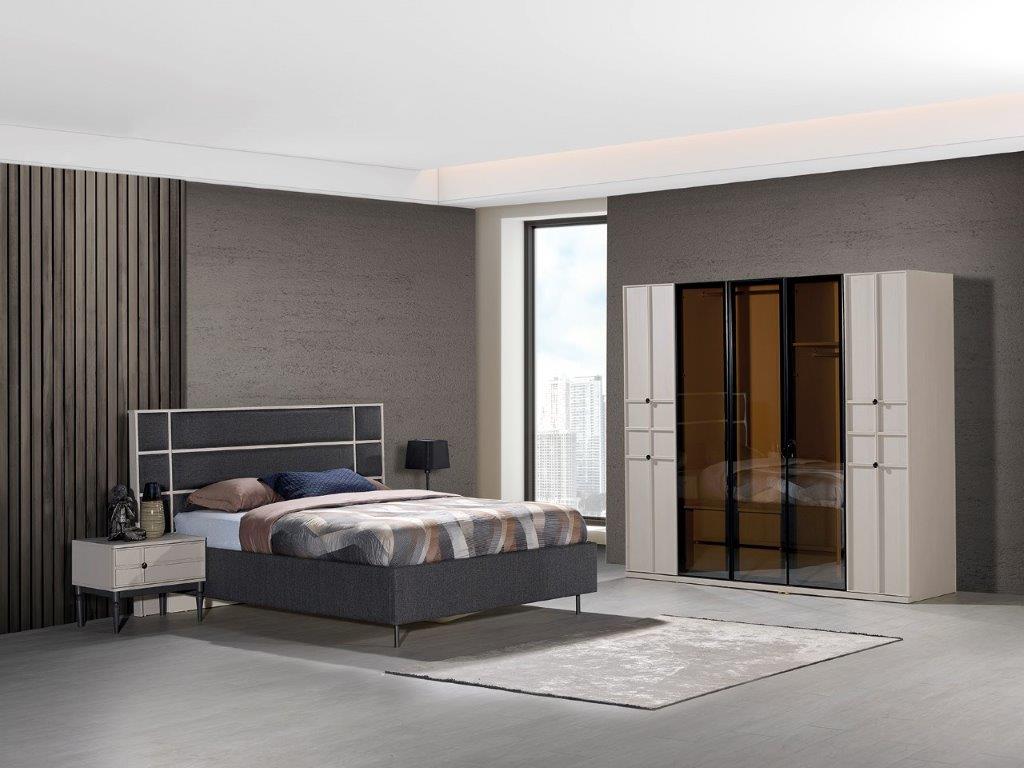 Lucas Bedroom furniture set by Netline Home Interior, showing a modern bedroom with bed, wardrobe, and matching decor.