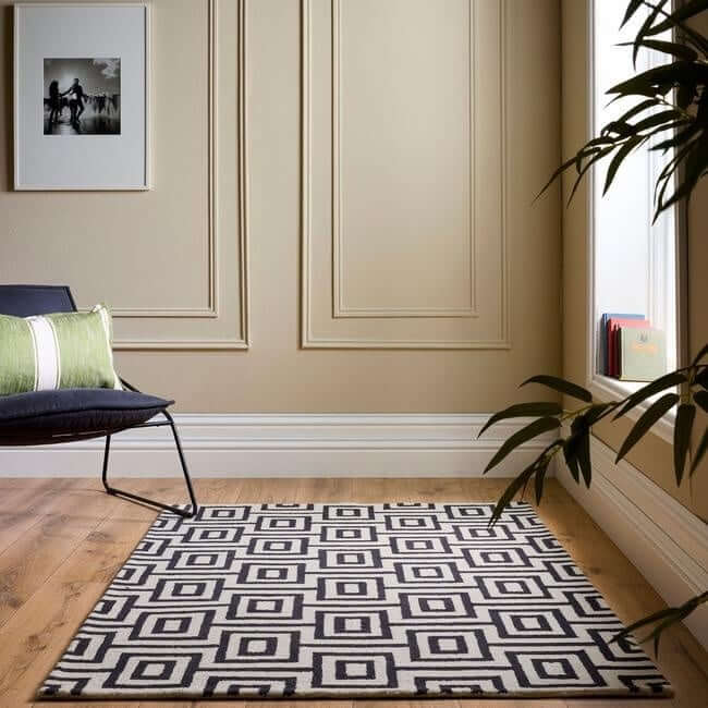 Wool Labyrinth Rug White and Black