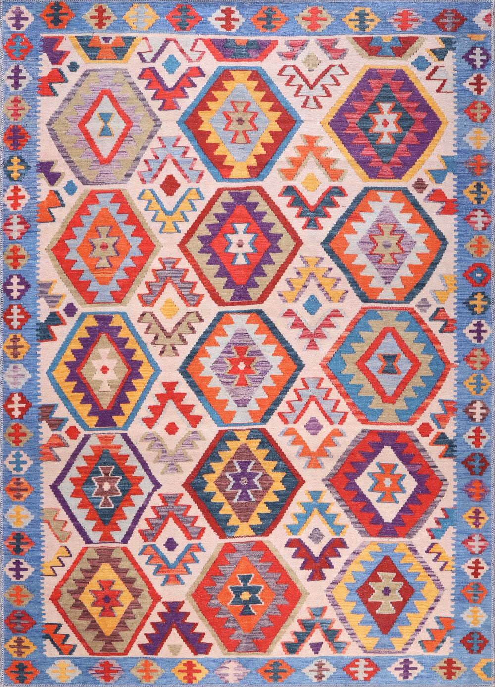 Machine washable blue abstract design rug by Netline Home, perfect for modern living rooms and easy cleaning.