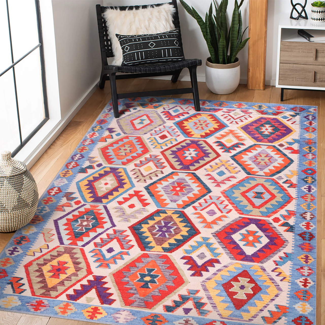 Machine Washable Blue Rug 1315 | Abstract Design – Netline Home_2