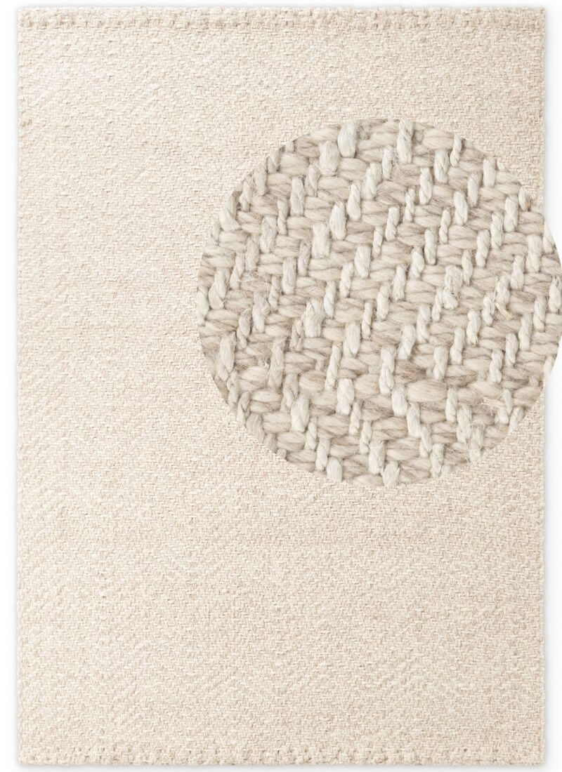 Natural white herringbone wool and jute runner rug by The Rugs, featuring a textured pattern and soft, durable fibers.