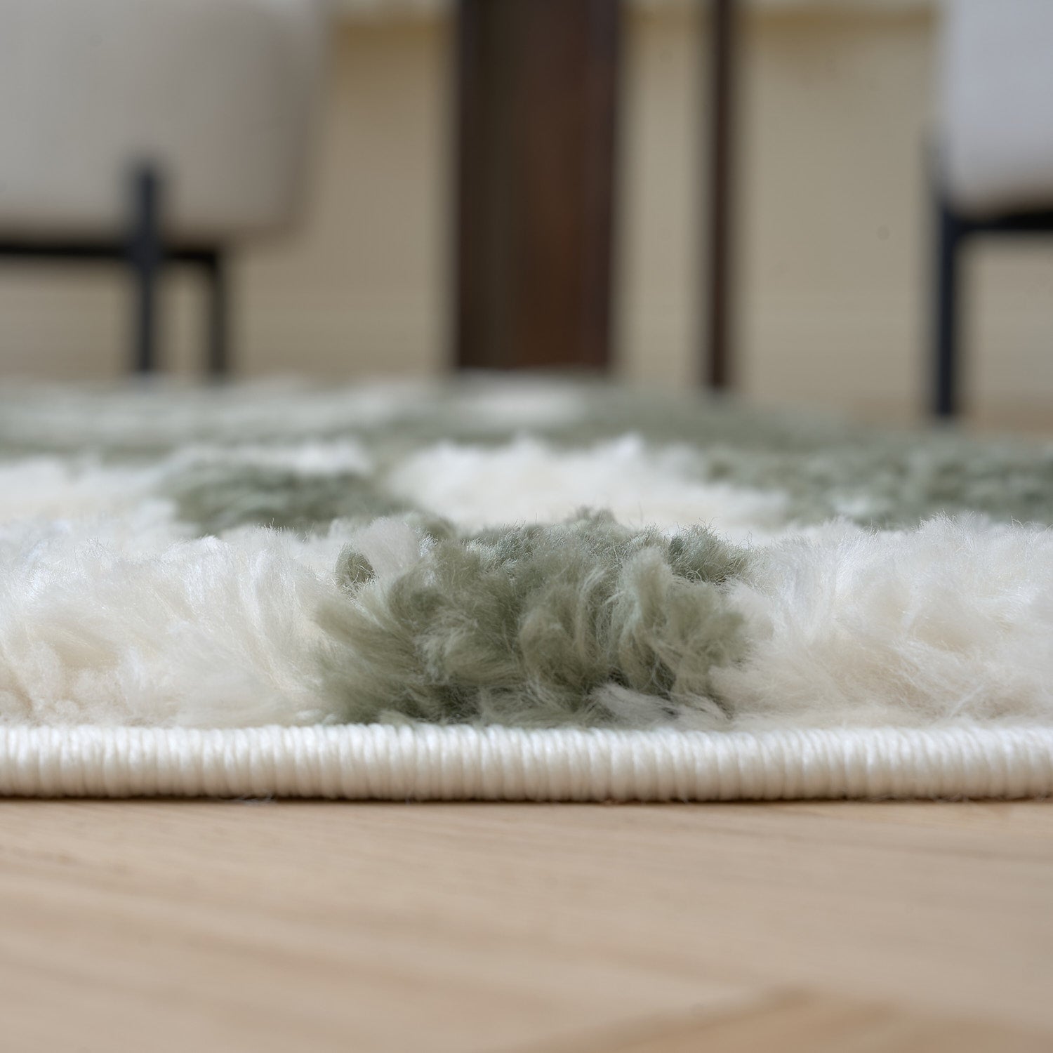 Green Moodi Shaggy Reverie Runner Rug by The Rugs, showing soft, plush pile and shaggy texture in a vibrant green color.
