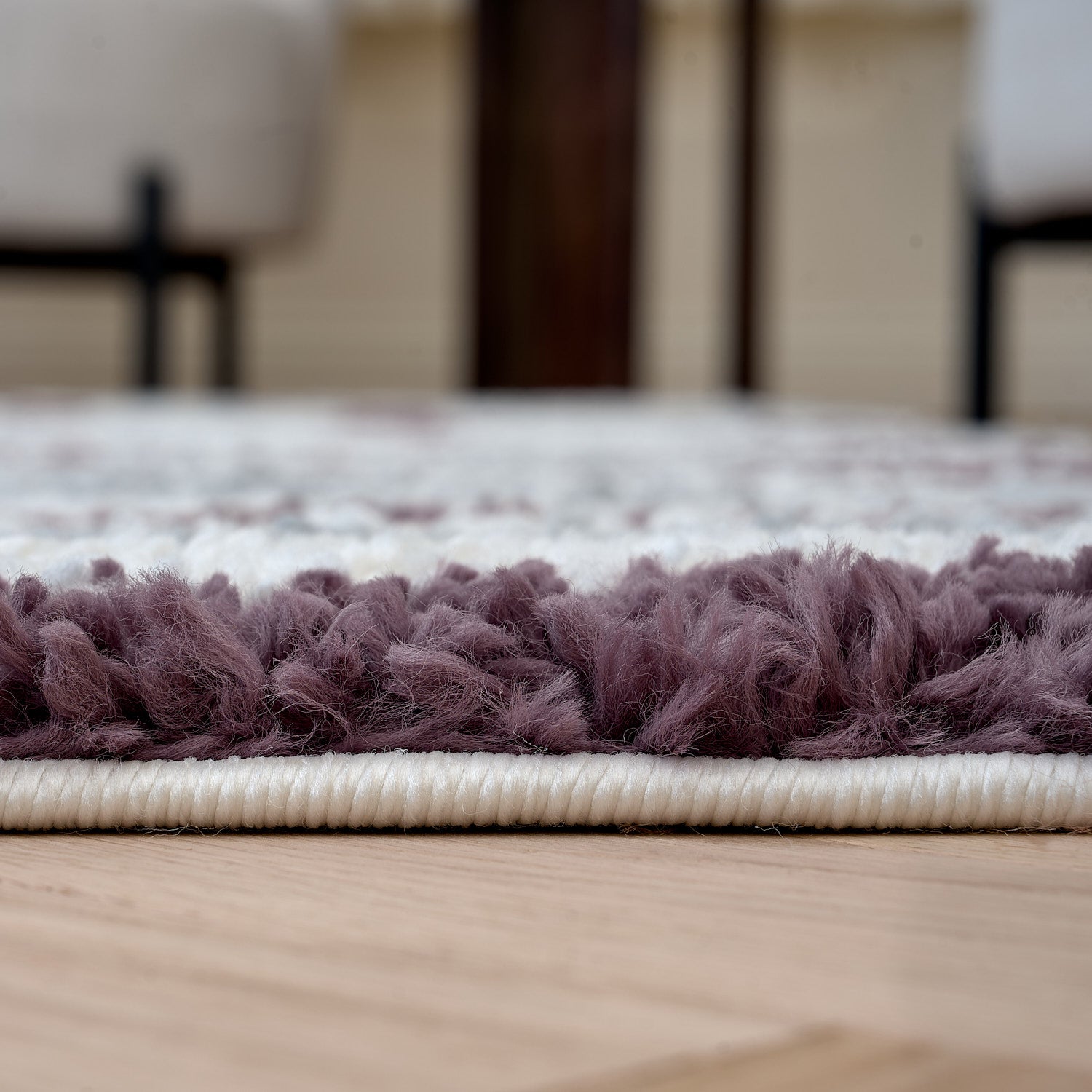 Grey and purple Moodi shaggy runner rug by The Rugs with soft, textured pile in a stylish smokeberry color.