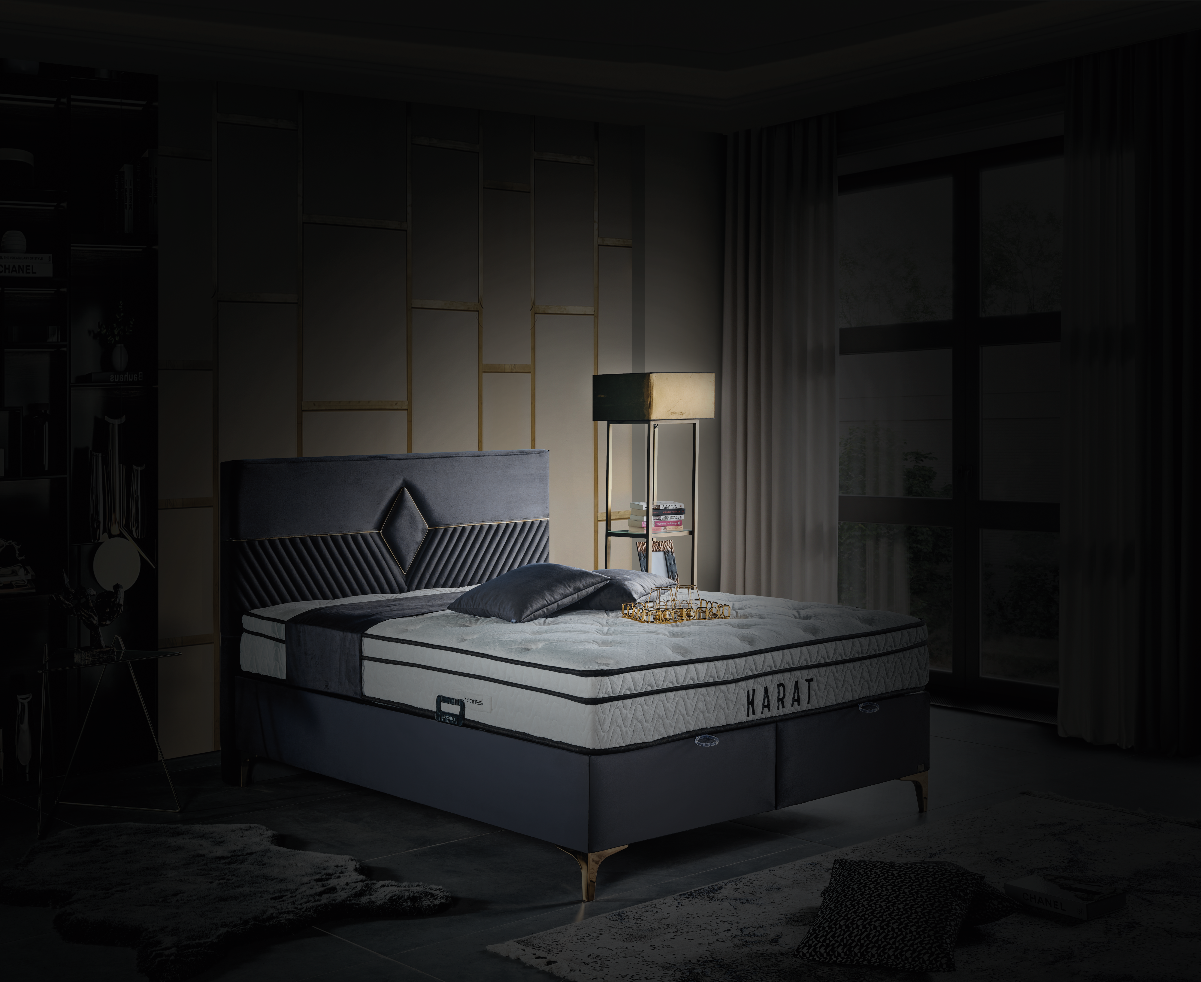 Karat Bed Sets by Netline Home Interior featuring a stylish bedroom with neatly made bed, decorative pillows, and cozy bedding.