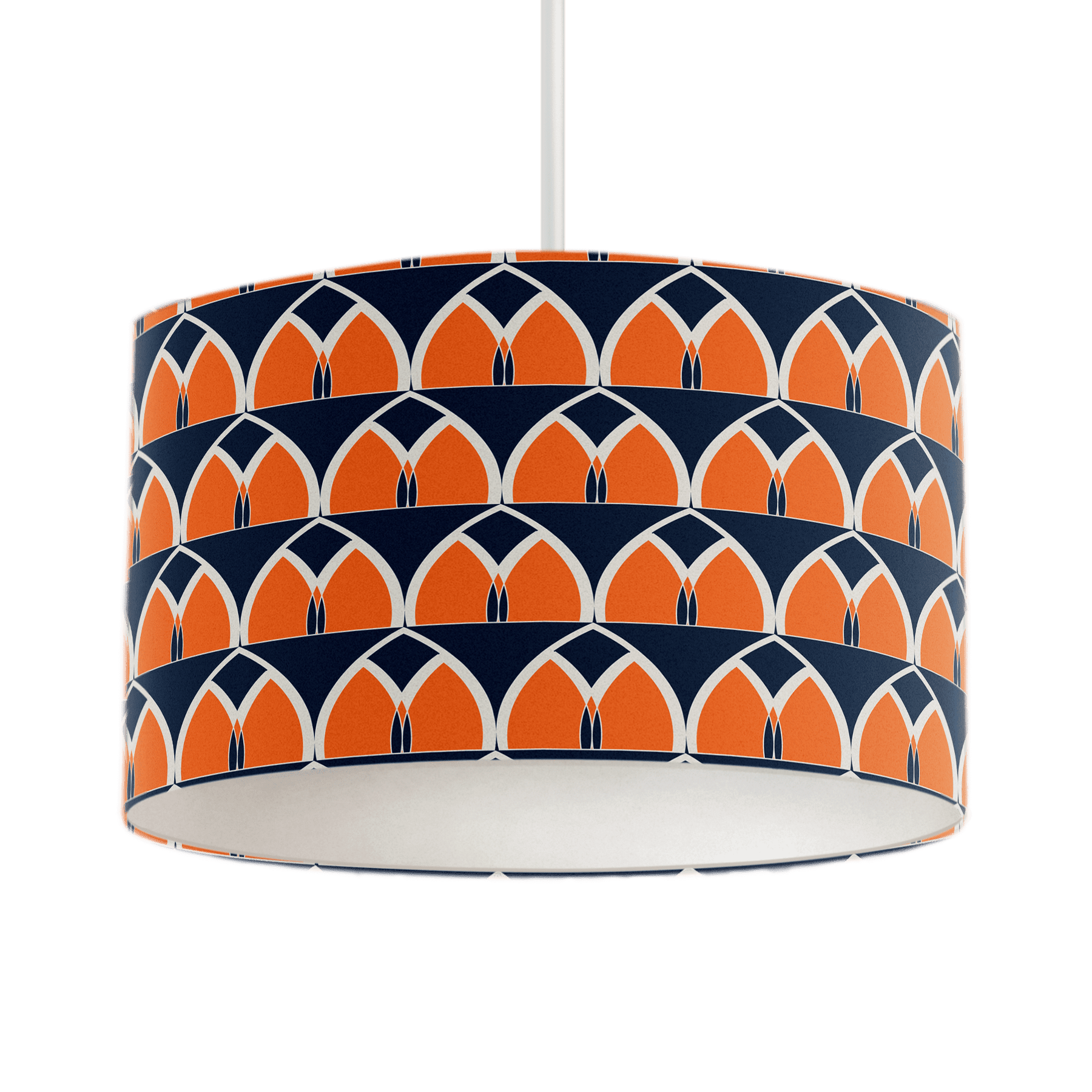 Navy Blue and Orange Retro Geometric Design Lampshade – Ceiling & Table Compatible