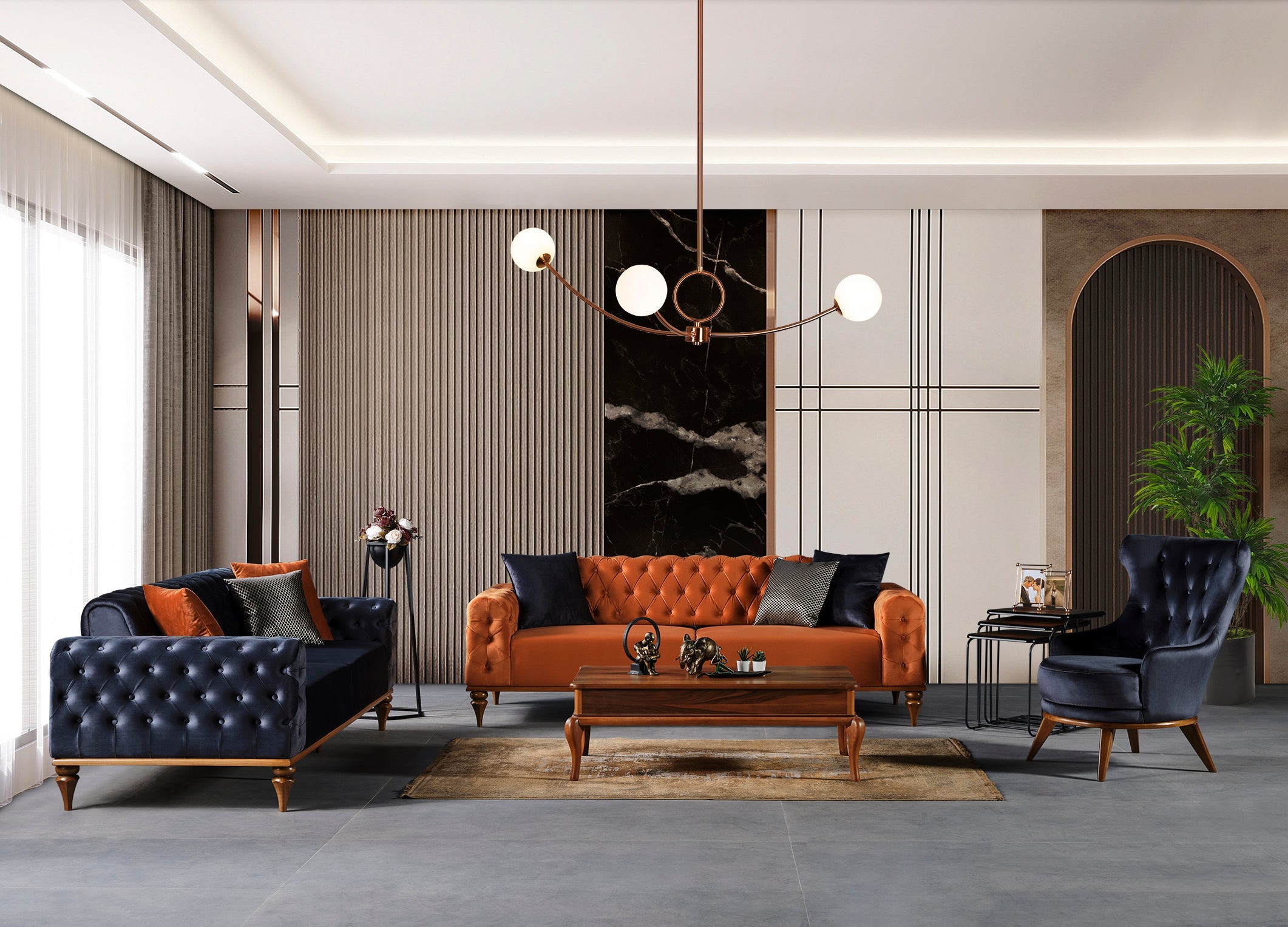 Modern Miranda sofa set by Netline Home Interior with plush cushions and sleek design for stylish living room comfort.