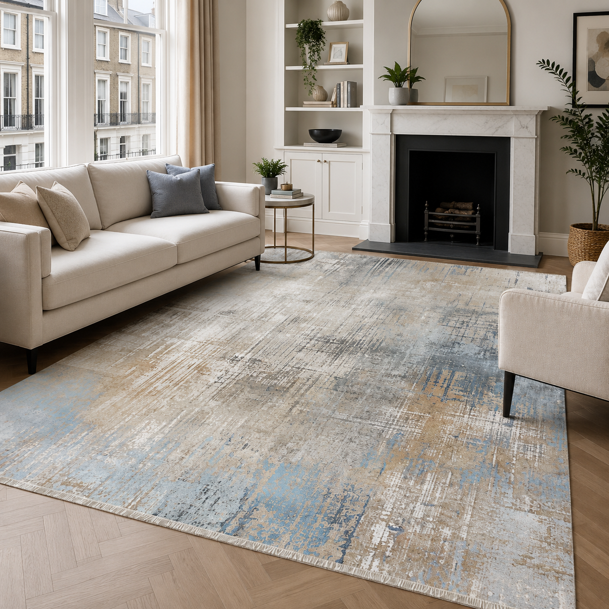 Keepsake Mosaic Mid Grey Modern Washable Rug by Netline Home