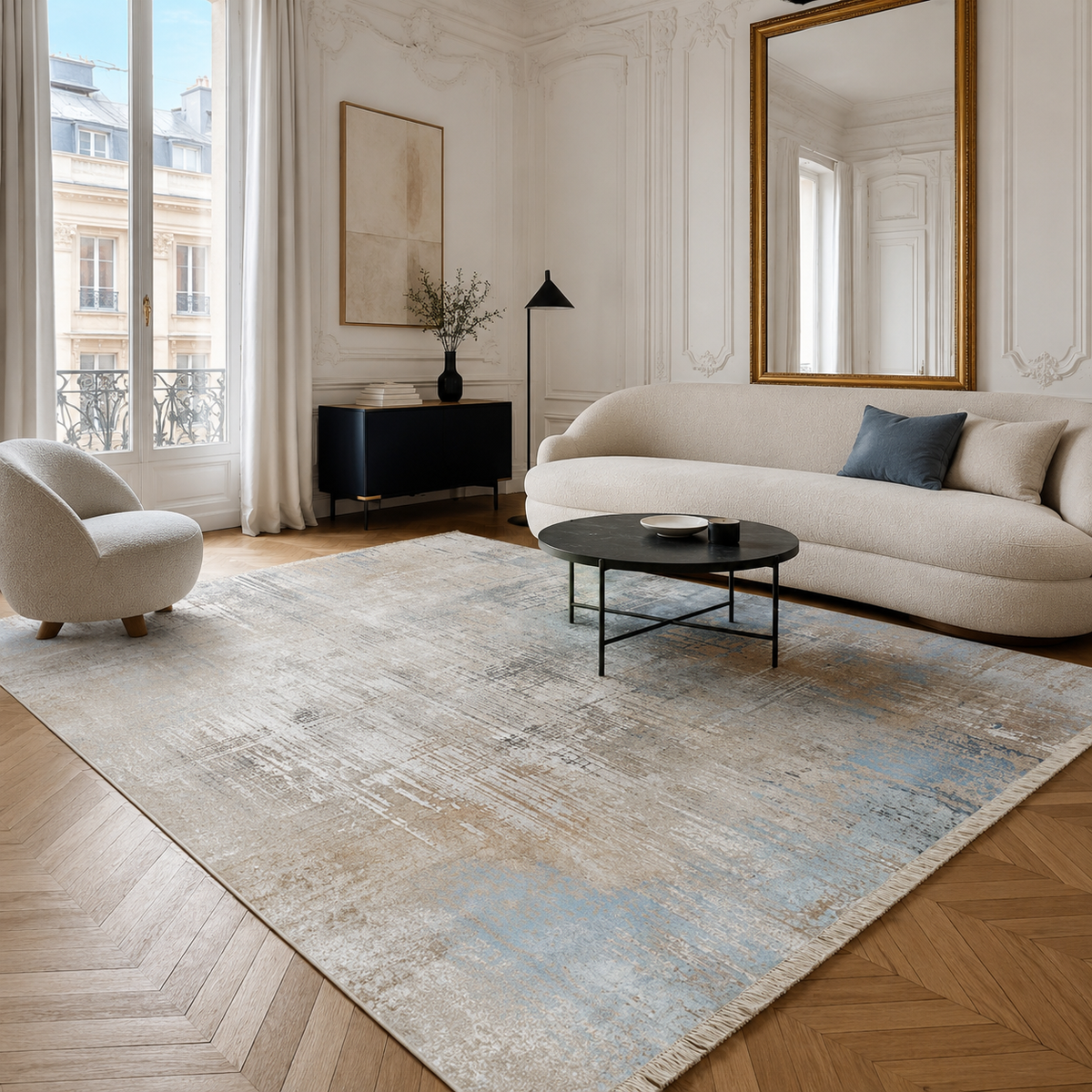 Keepsake Mosaic Mid Grey Modern Washable Rug by Netline Home