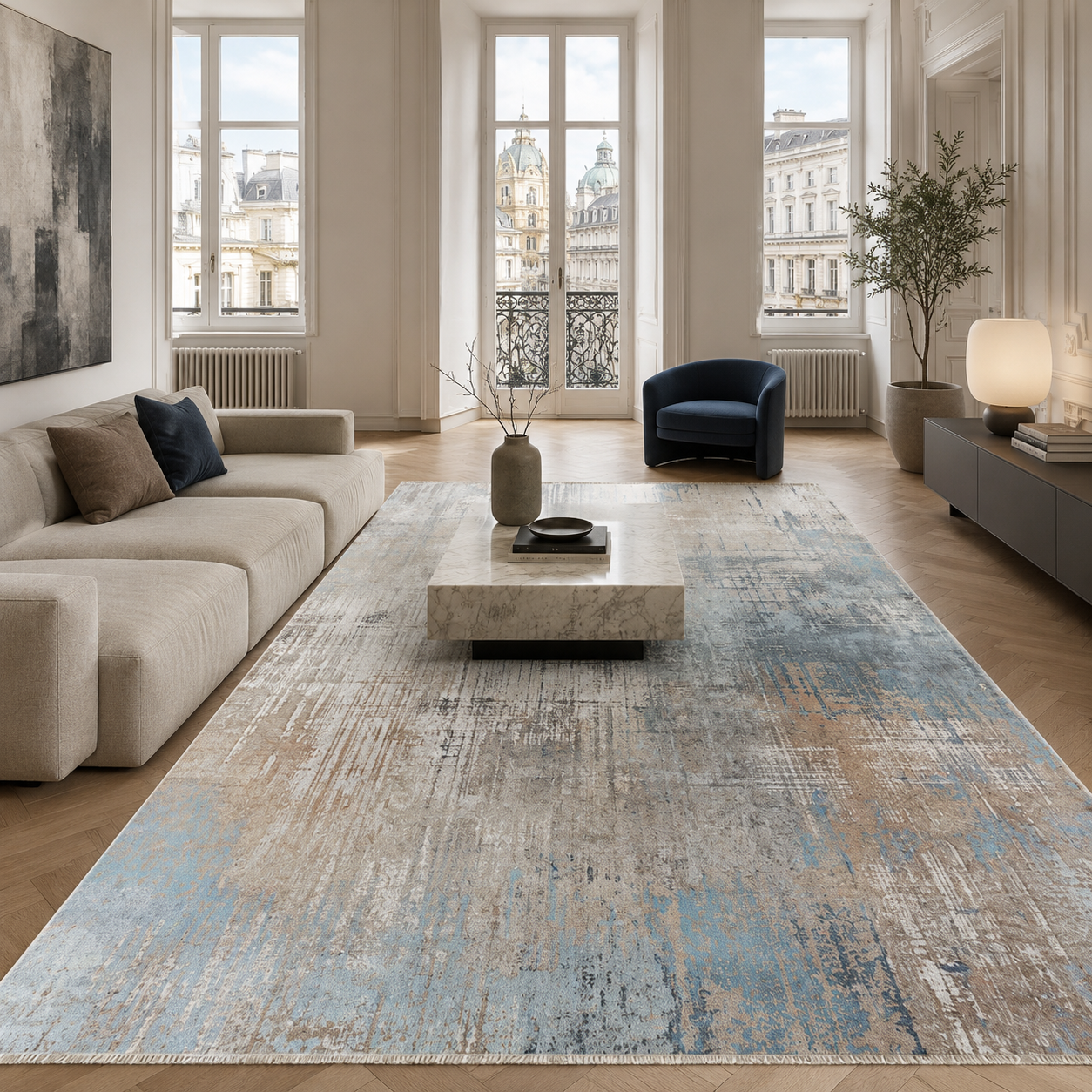 Keepsake Mosaic Mid Grey Modern Washable Rug by Netline Home