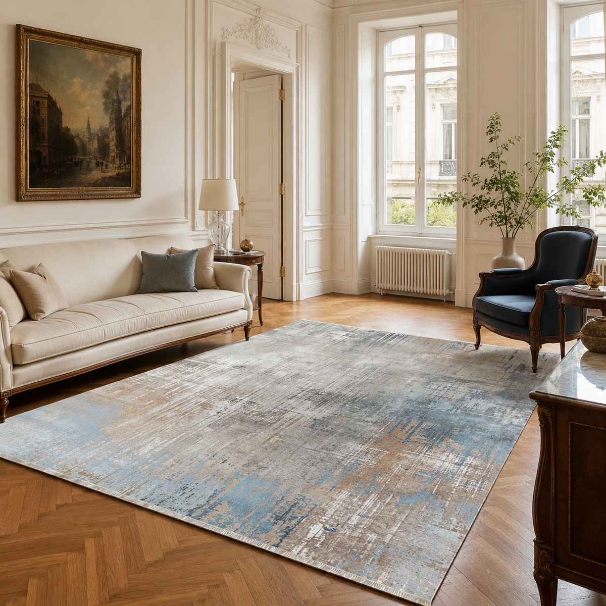 Keepsake Mosaic Mid Grey Modern Washable Rug by Netline Home