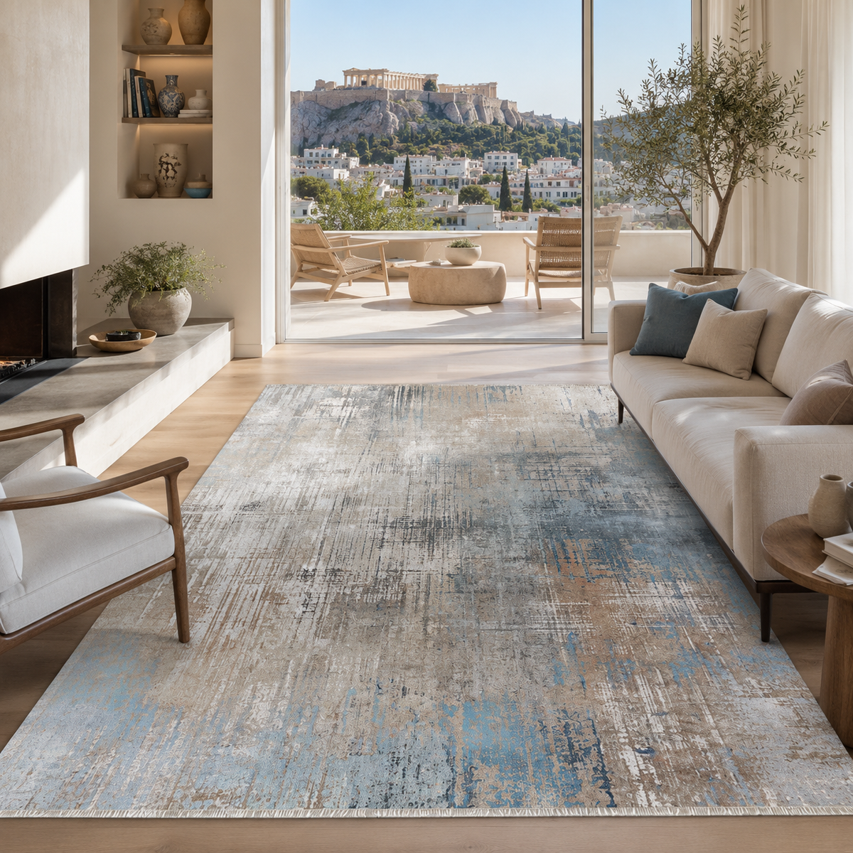 Keepsake Mosaic Mid Grey Modern Washable Rug by Netline Home