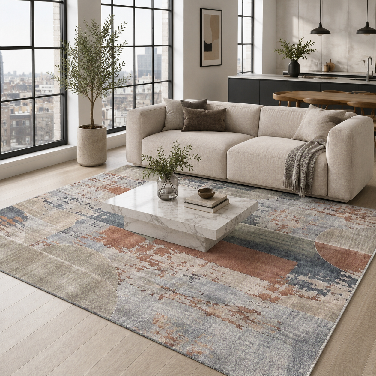 Regal Geometry Navy Blue Washable Rug by Netline Home