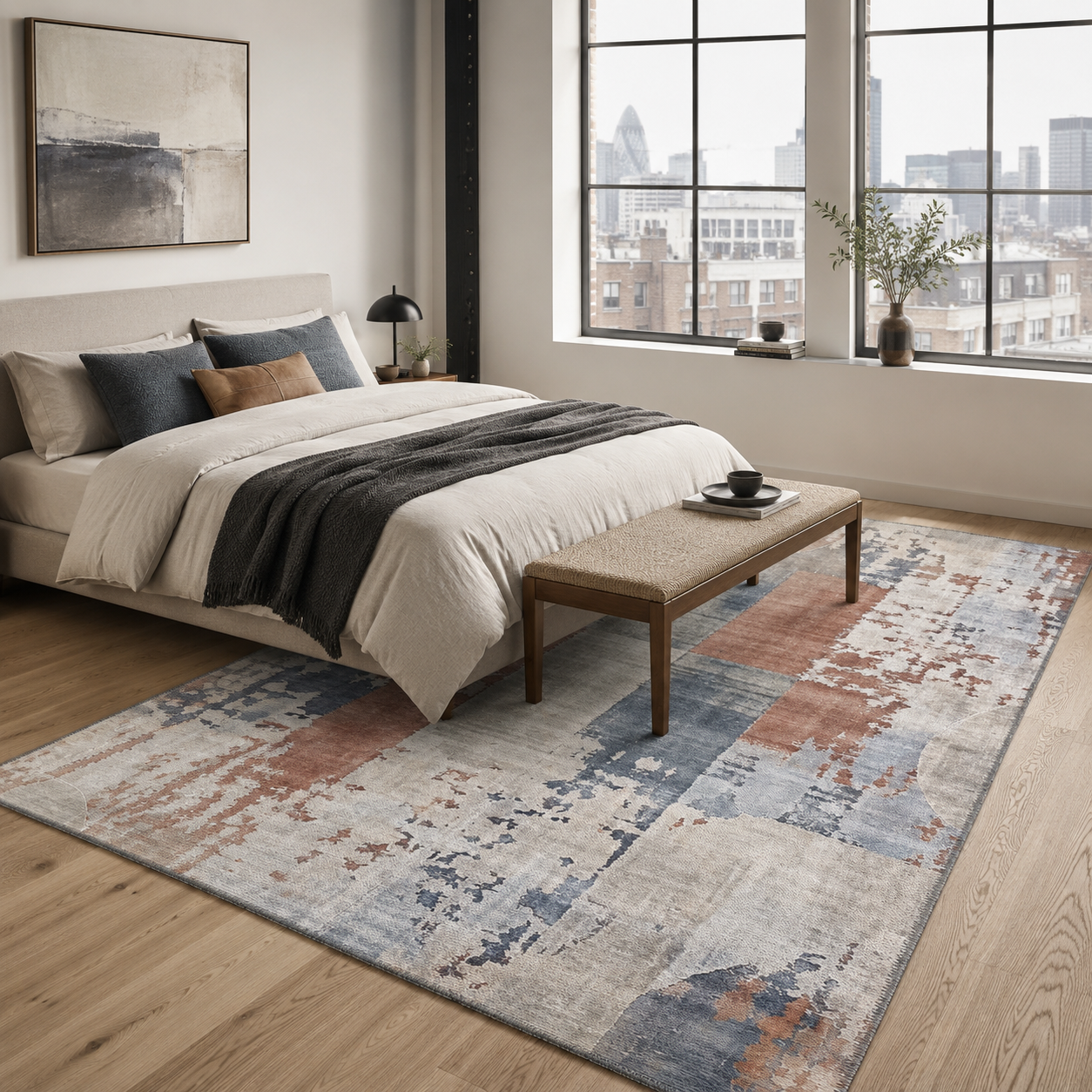 Regal Geometry Navy Blue Washable Rug by Netline Home