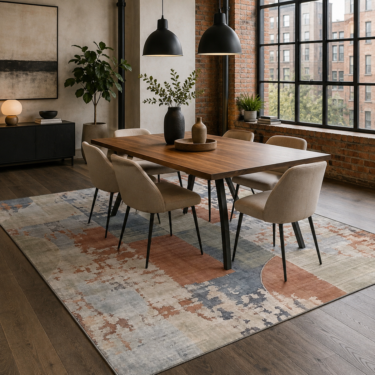 Regal Geometry Navy Blue Washable Rug by Netline Home