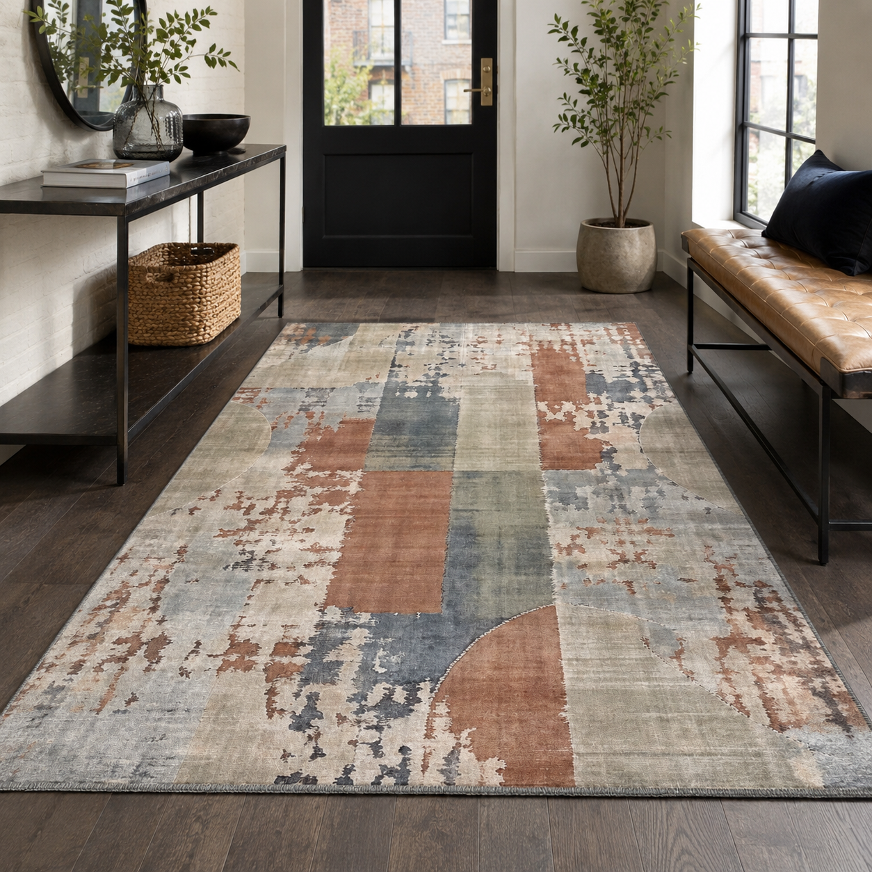 Regal Geometry Navy Blue Washable Rug by Netline Home