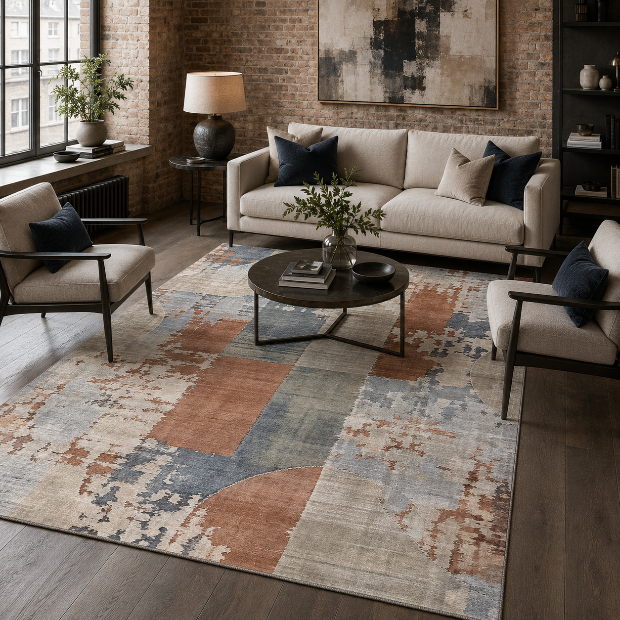 Regal Geometry Navy Blue Washable Rug by Netline Home