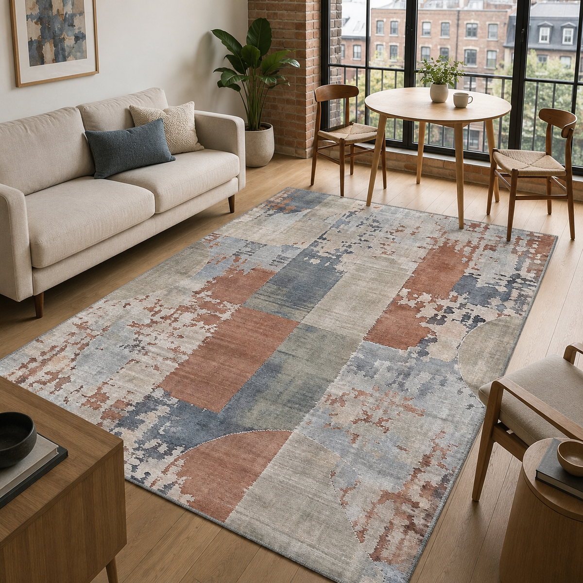 Regal Geometry Navy Blue Washable Rug by Netline Home