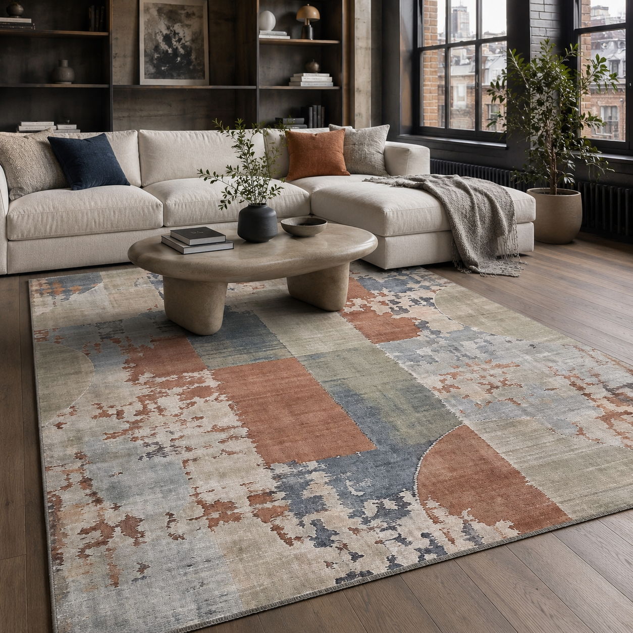 Regal Geometry Navy Blue Washable Rug by Netline Home